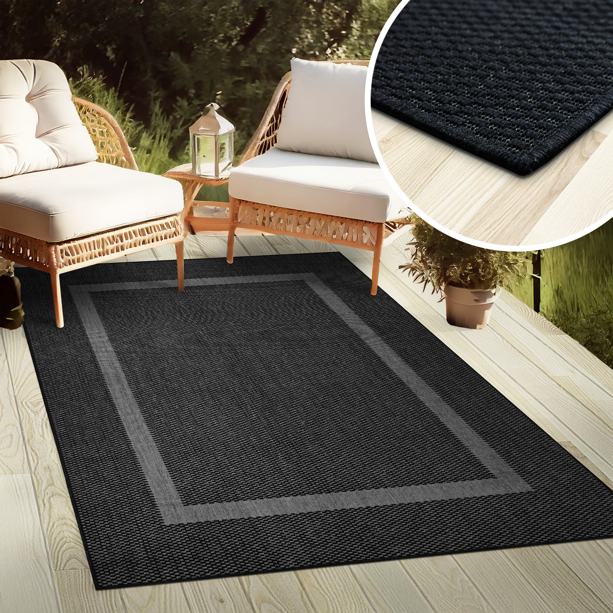 my home Teppich »Venedig Bordüre auch als Läufer erhältlich«, rechteckig, 3 mm Höhe, In- und Outdoor geeignet, Sisal-Optik, Wetterfest & UV-beständig