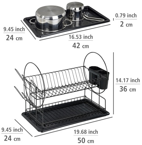 WENKO Geschirrständer »Modell Premium Do«, Geschirrabtropfer mit Besteckkorb und Tassenhalter, 2 Etagen