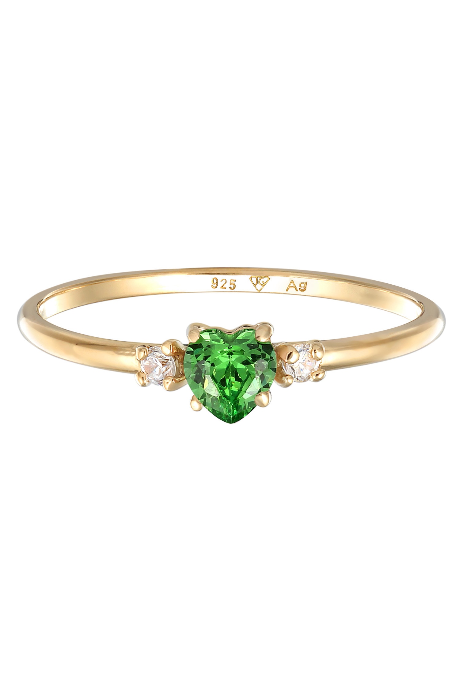 Elli Silberring »Ring Herz Zirkonia Grün 925 Sterling Silber vergoldet«