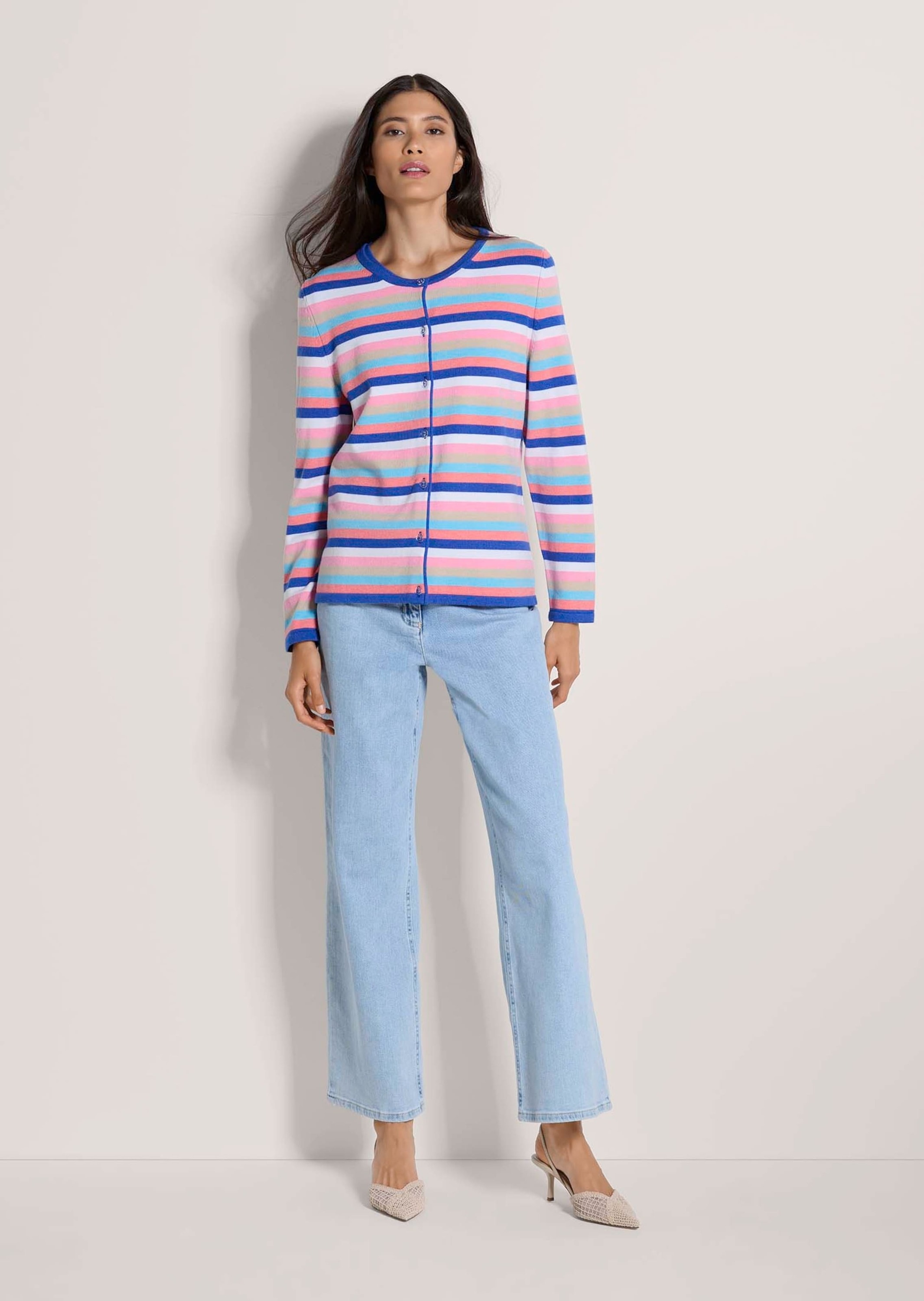 MADELEINE Strickjacke »Strickjacke Streifenjacke aus Modal, Feinstrick, Rundhals« Multicolour-Streifen