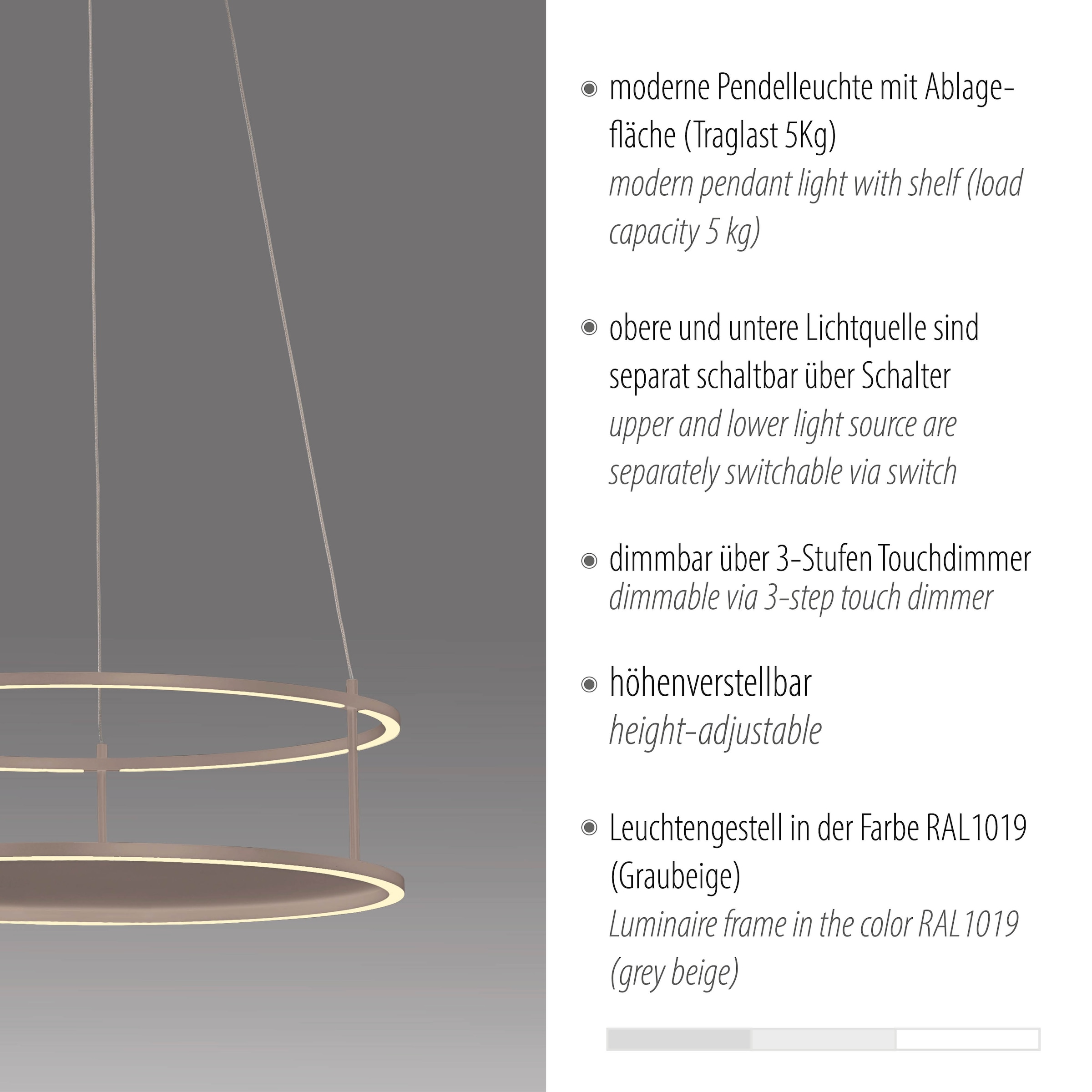 Paul Neuhaus LED Pendelleuchte »CONNI« LED-Board 1 Stk. Warmweiß Touchdimmer, separat schaltbar, Memoryfunktion, Deko-Ablagefläche