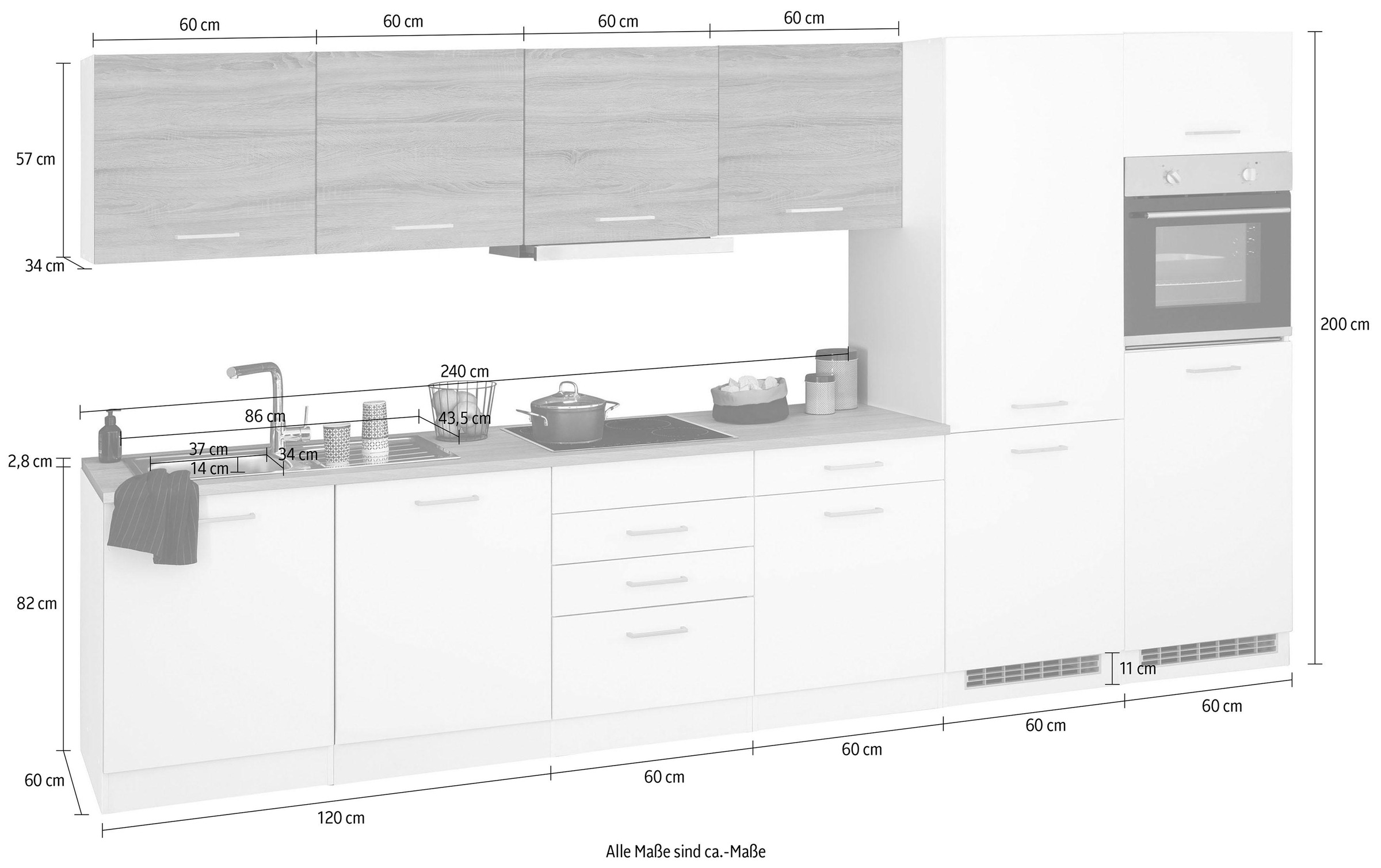 KOCHSTATION Küchenzeile »KS-Visby«, mit E-Geräten, Breite 360 cm inkl. Kühl/Gefrierkombination
