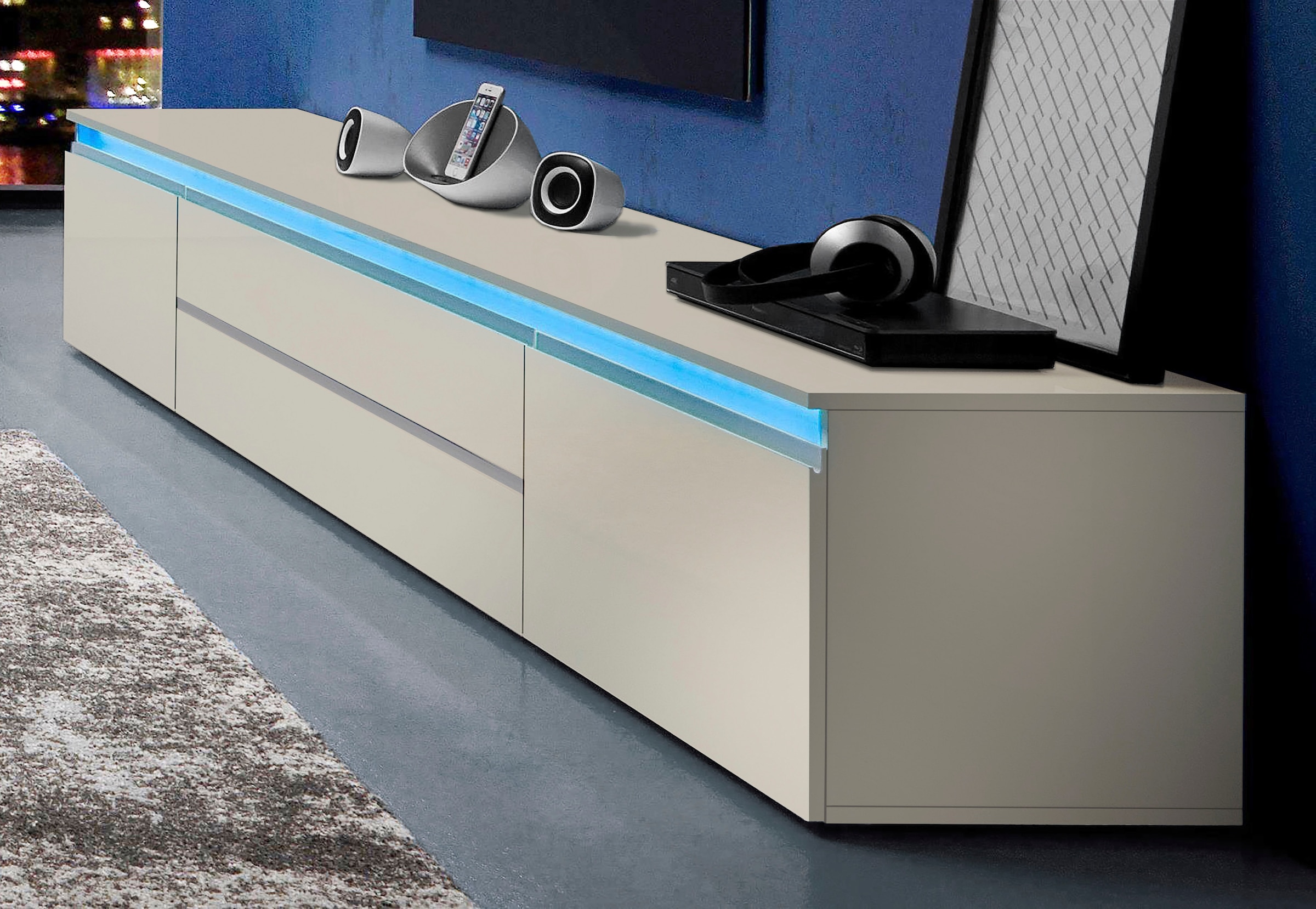 Home affaire Lowboard »Magic,Lowboard,TV-Kommode,TV-Möbel,TV-Bank« Alugriff, 2 Türen, 2 Schubkästen, B/T/H 240×40×40 cm, kaschmir matt