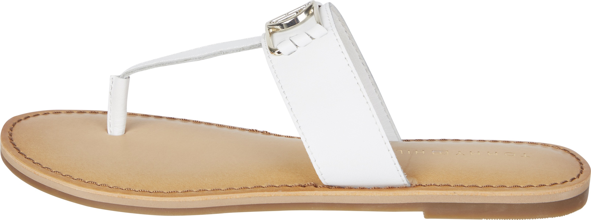 Tommy Hilfiger Zehentrenner »TH HARDWARE FLAT LEATHER MULE«, mit glänzender Logospange