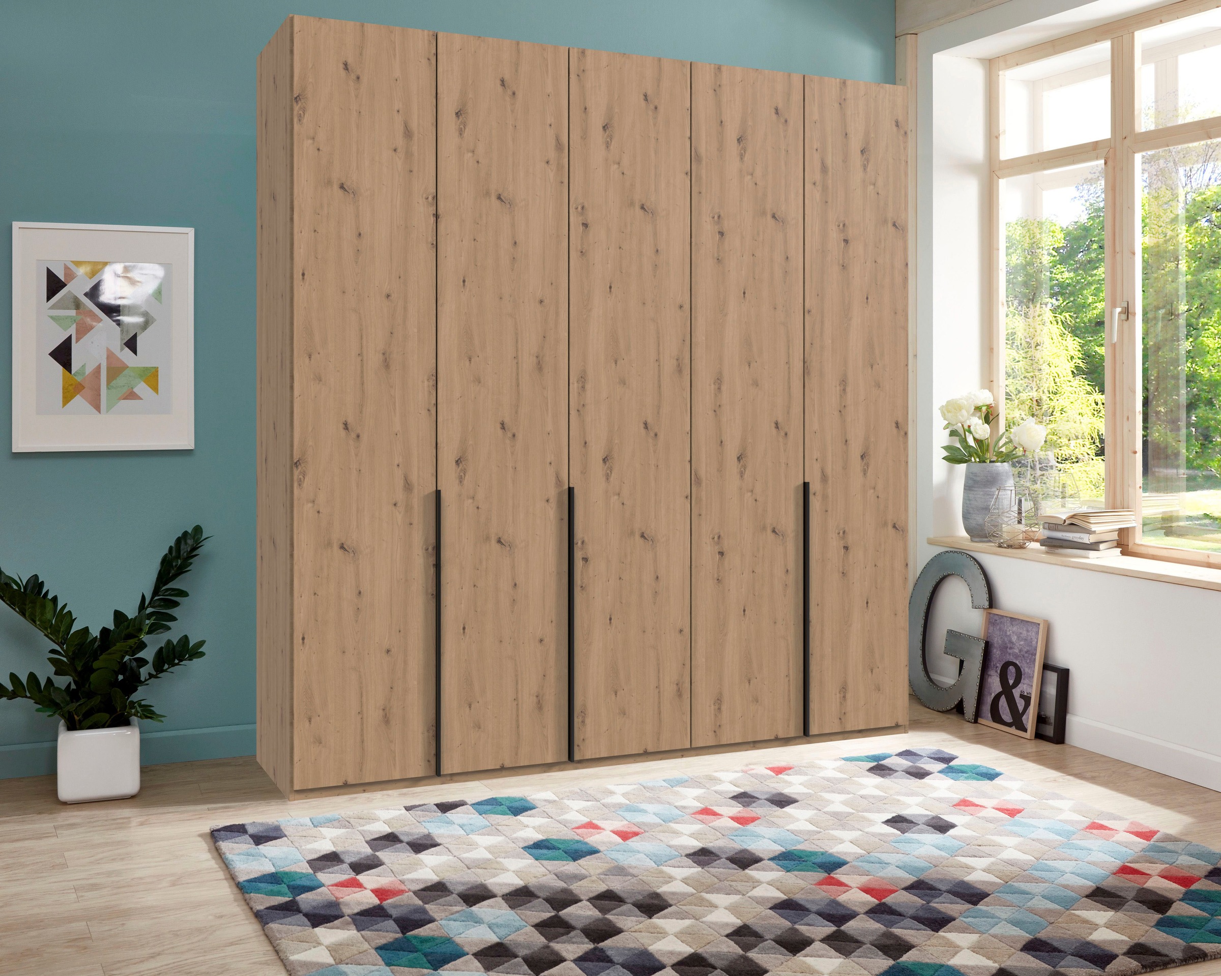 Wimex Kleiderschrank »Mugano, in 5 Breiten und 2 Höhen, Made in Germany«, (in Basic oder Premium Ausstattung mit 2 weiteren Einlegeböden), mit langen Griffstangen aus Metall, wahlweise mit oder ohne Spiegel