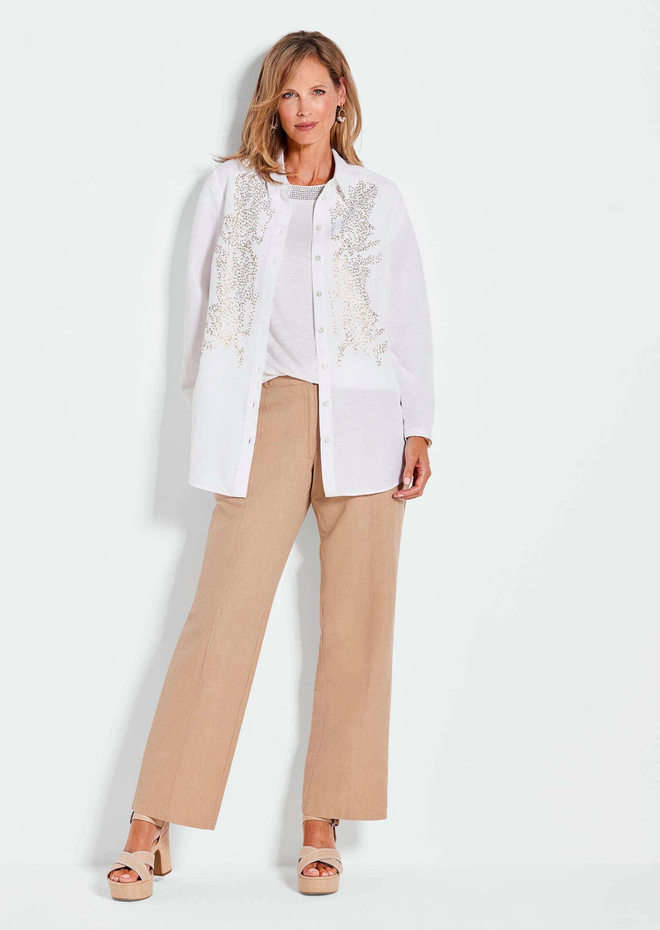 GOLDNER Hemdbluse »Weiße elegante Bluse aus Leinen«