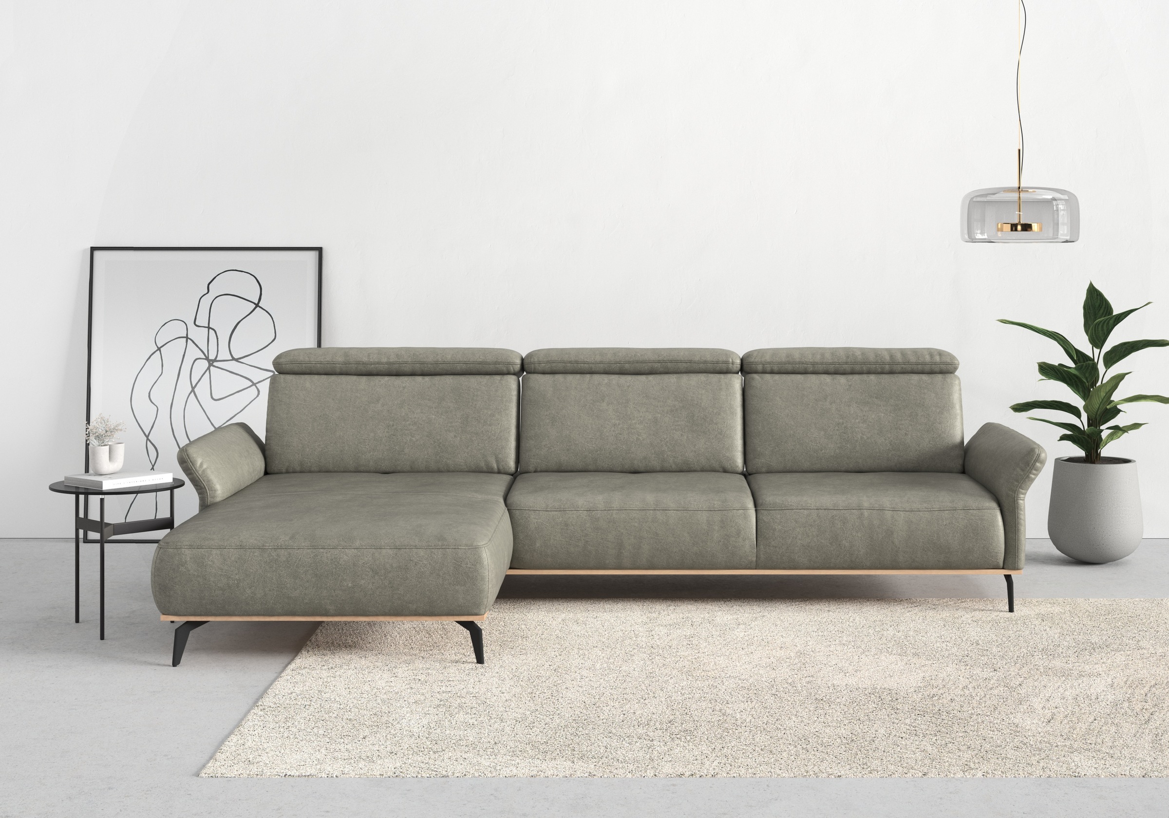 Places of Style Ecksofa »Fjord L-Form«, massiv, wahlweise mit Armlehnfunktion, Kopf- Sitztiefenverstellung