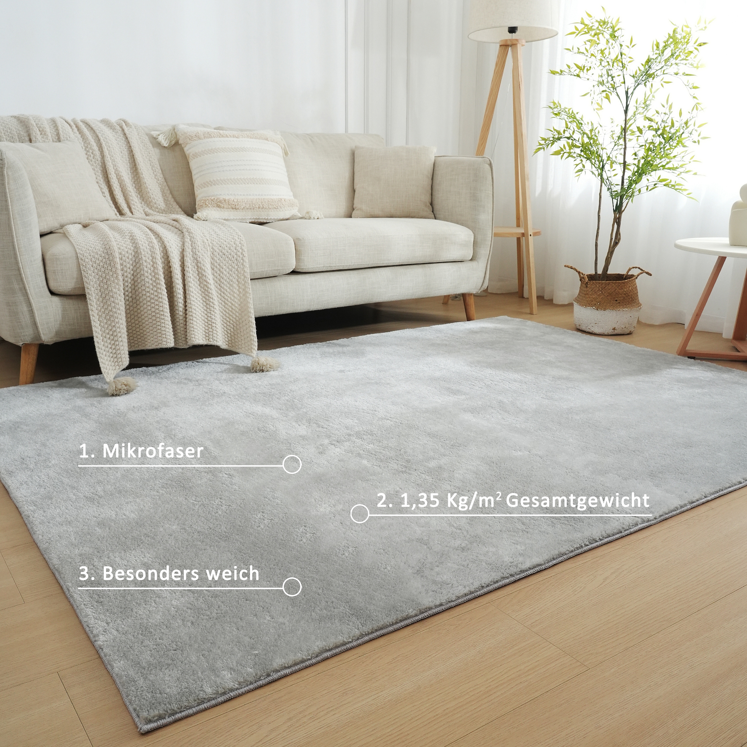 OTTO home Teppich »Cali, in Standard- und Premium-Qualität, 13 mm oder 16 mm Höhe« rechteckig Uni-Farben, kuschelig, & weich, waschbar, Wohnzimmer, Schlafzimmer