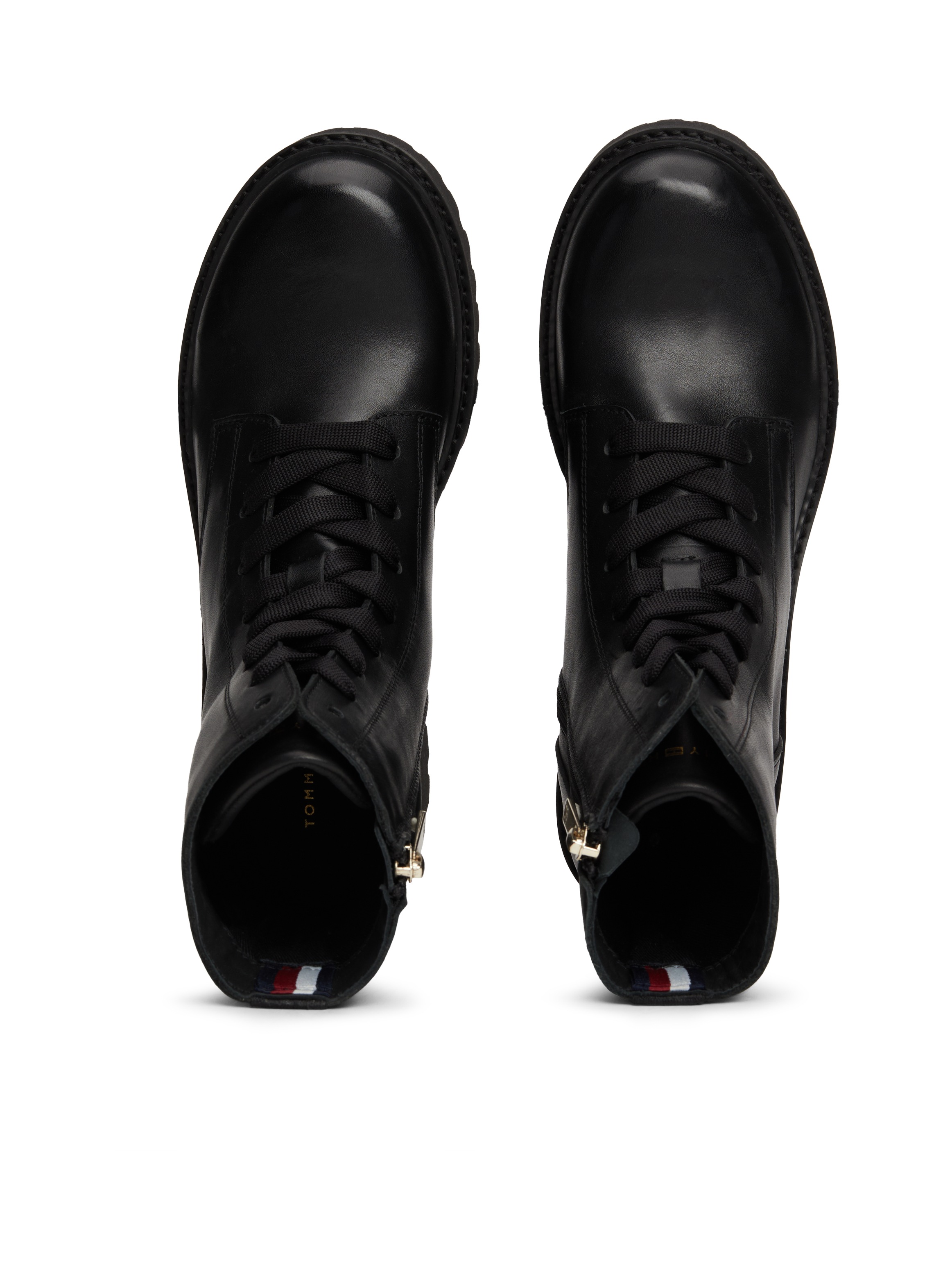 Tommy Hilfiger Schnürstiefelette »CHIC MID HEEL LEATHER LACE-UP«, Blockabsatz, Plateau, Schnürboots, Chunkyboots mit TH-Logo