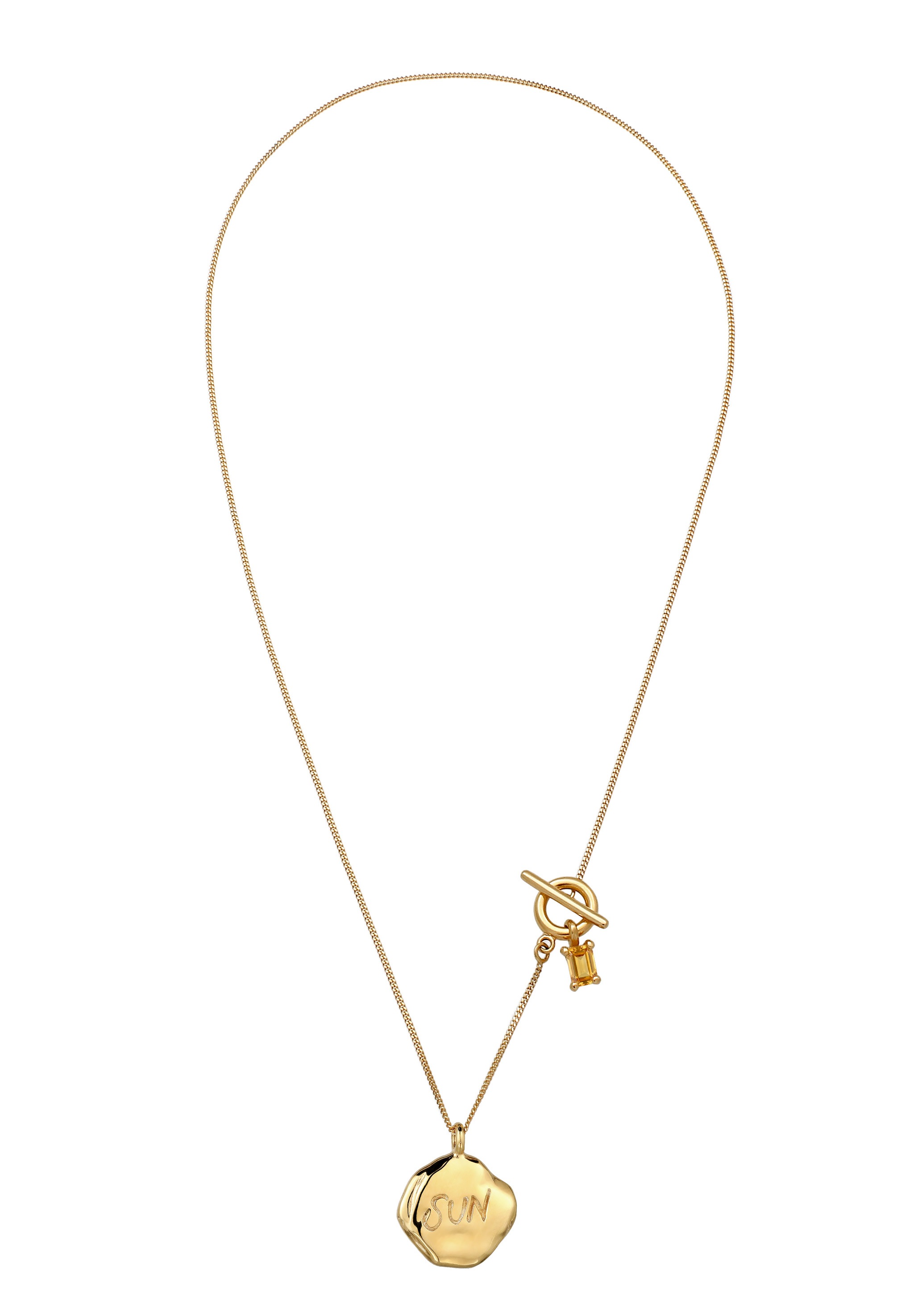 Elli Kette mit Anhänger »Halskette Citrin Gelb T-Bar Plättchen 925 Sterling Silber vergoldet«