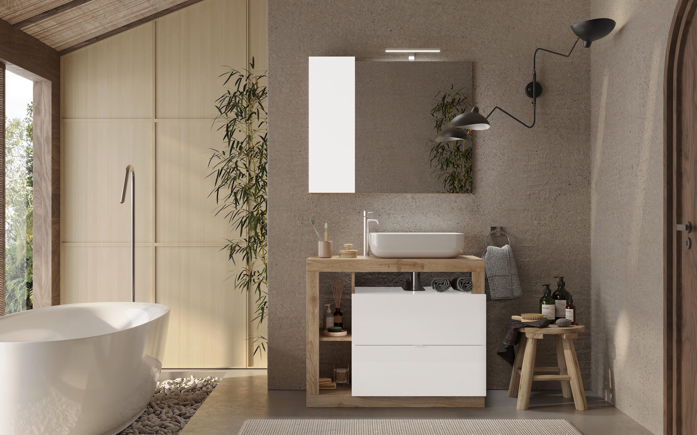 welltime Waschtisch »Hamburg« 2 Schubkästen, Breite 92 cm, Soft-Close, inkl. Keramik-Aufsatzbecken