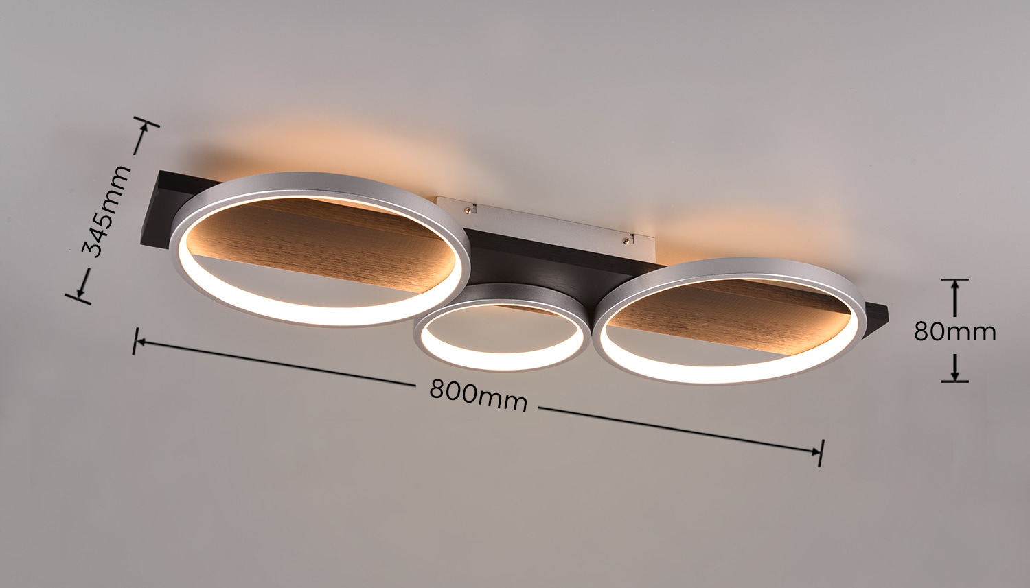 TRIO Leuchten LED Deckenleuchte »MEDERA, Deckenlampe LED Ringe mit Holz Deko 33W 3800 Lumen warmweiß«, 1 flammig, Leuchtmittel LED-Board | LED fest integriert, als Wandlampe oder Deckenlampe einsetzbar dimmbar über Wandschalter