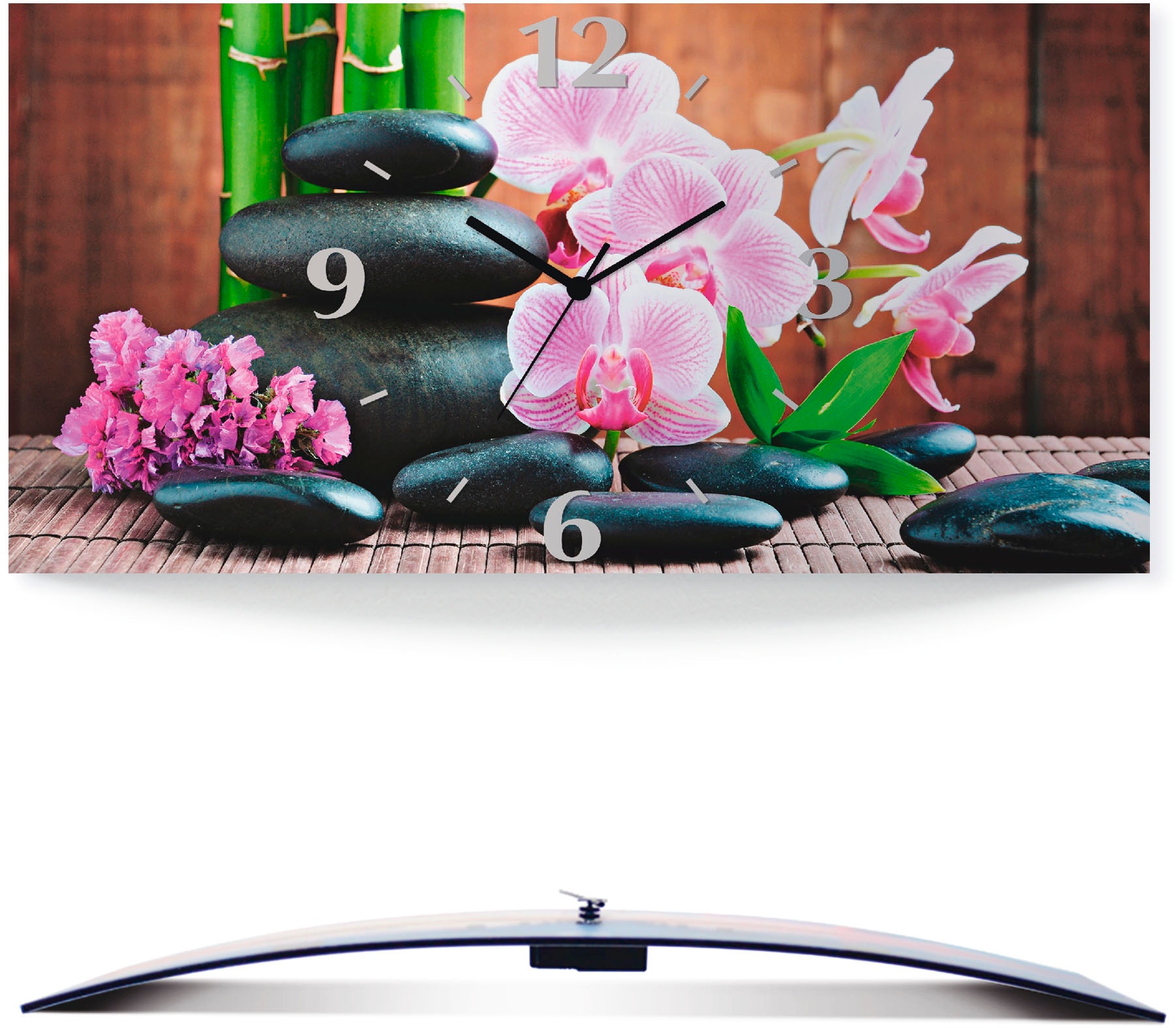 Artland Wanduhr »Spa Konzept Zen Steinen Orchideen«, 3D Optik gebogen