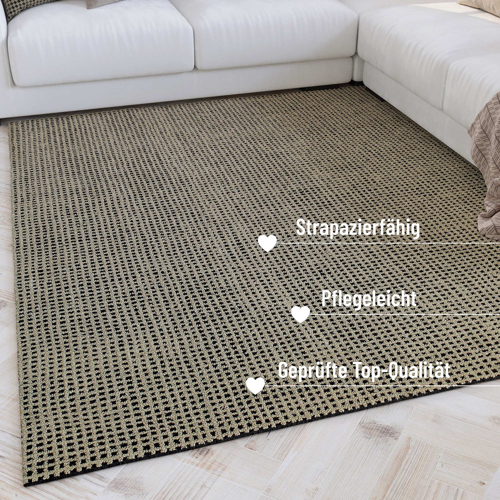 Wecon home Teppich »Hamptons TWENTYNINE«, rechteckig, 10 mm Höhe, Läufer, Kurzflor, Wohnzimmer, Schlafzimmer, elegant, robust, Karo