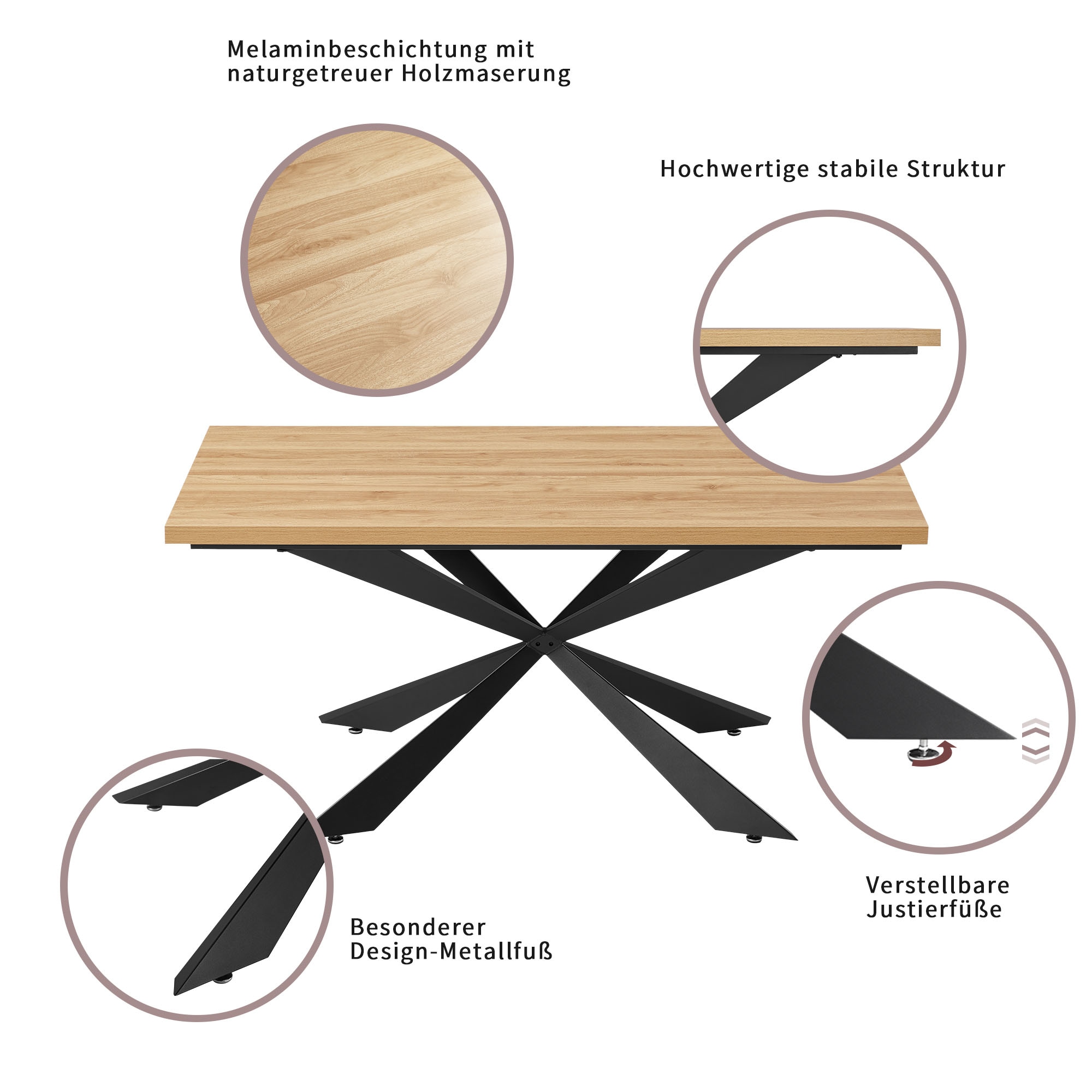 Home affaire Esstisch »Cusey« Melaminbeschichtung mit naturgetreuer Holzmaserung, verschiedene Maße