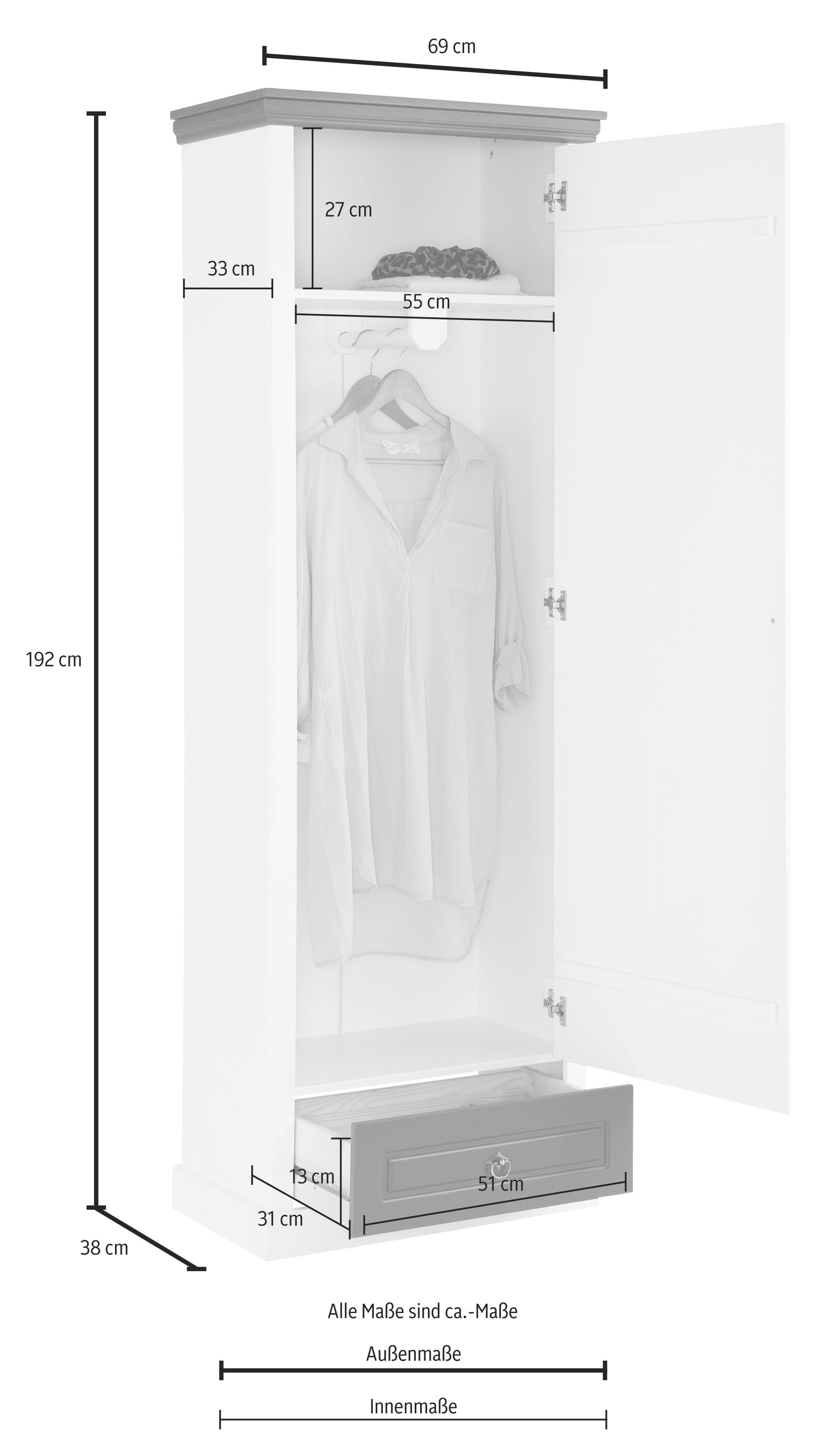 Home affaire Garderobenschrank »Basilico«, aus massiver Kiefer, FSC®, Breite 67 cm, mit Kleiderstange