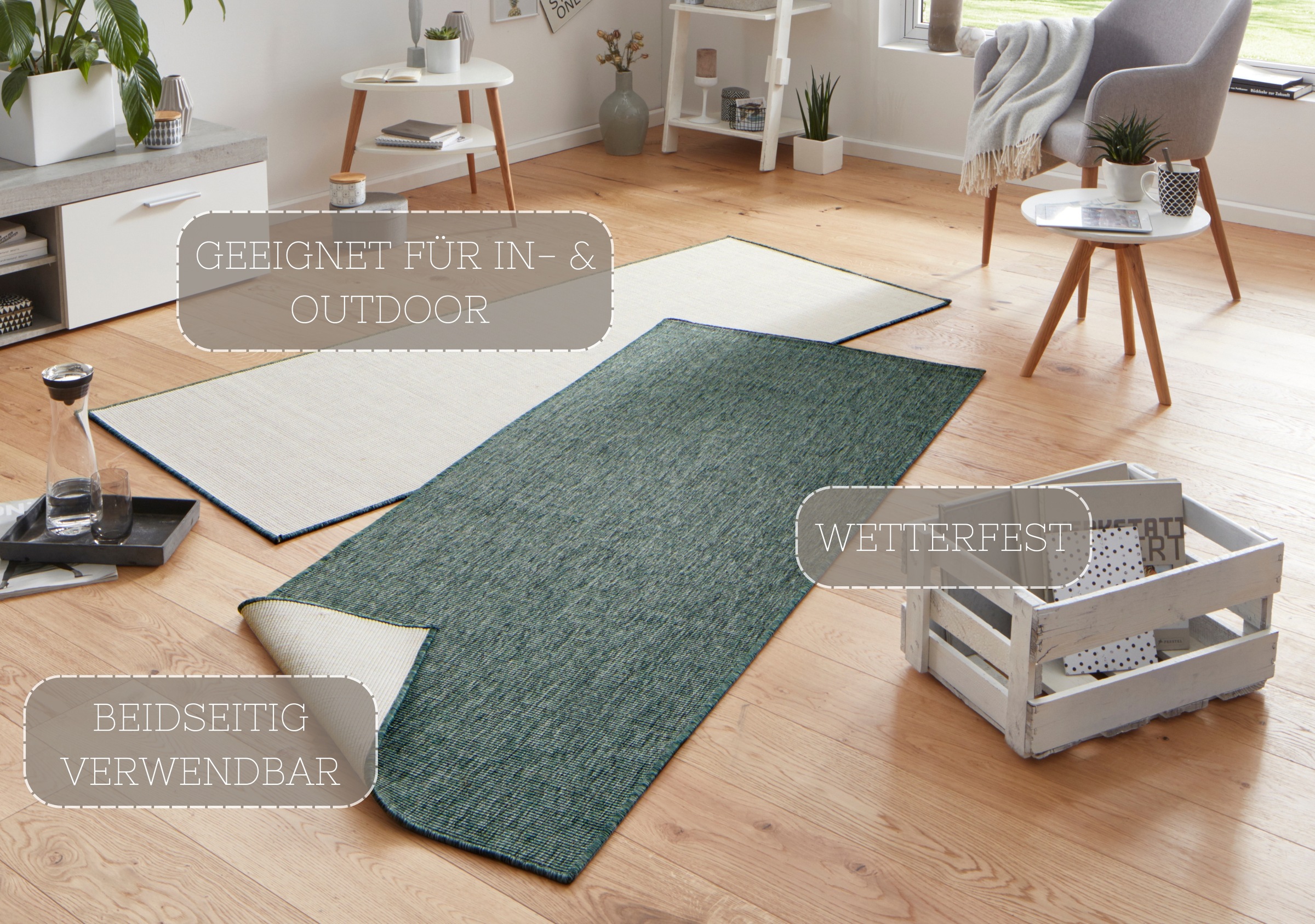 HANSE Home Teppich »Miami Wendeteppich«, rechteckig, 5 mm Höhe, In-& Outdoor, Wetterfest, Balkon, Läufer, Wohnzimmer, Wasserfest