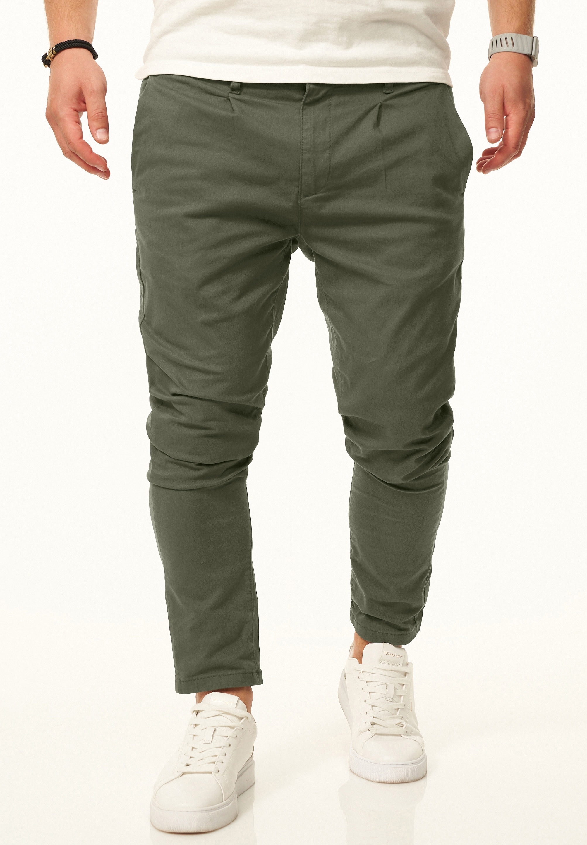 Daily Cotton Chinohose »im CROPPED Slim-Fit Stil als Stoffhose«  Freizeithose mit Gummibund, Tunnelzug & Gürtelschlaufen