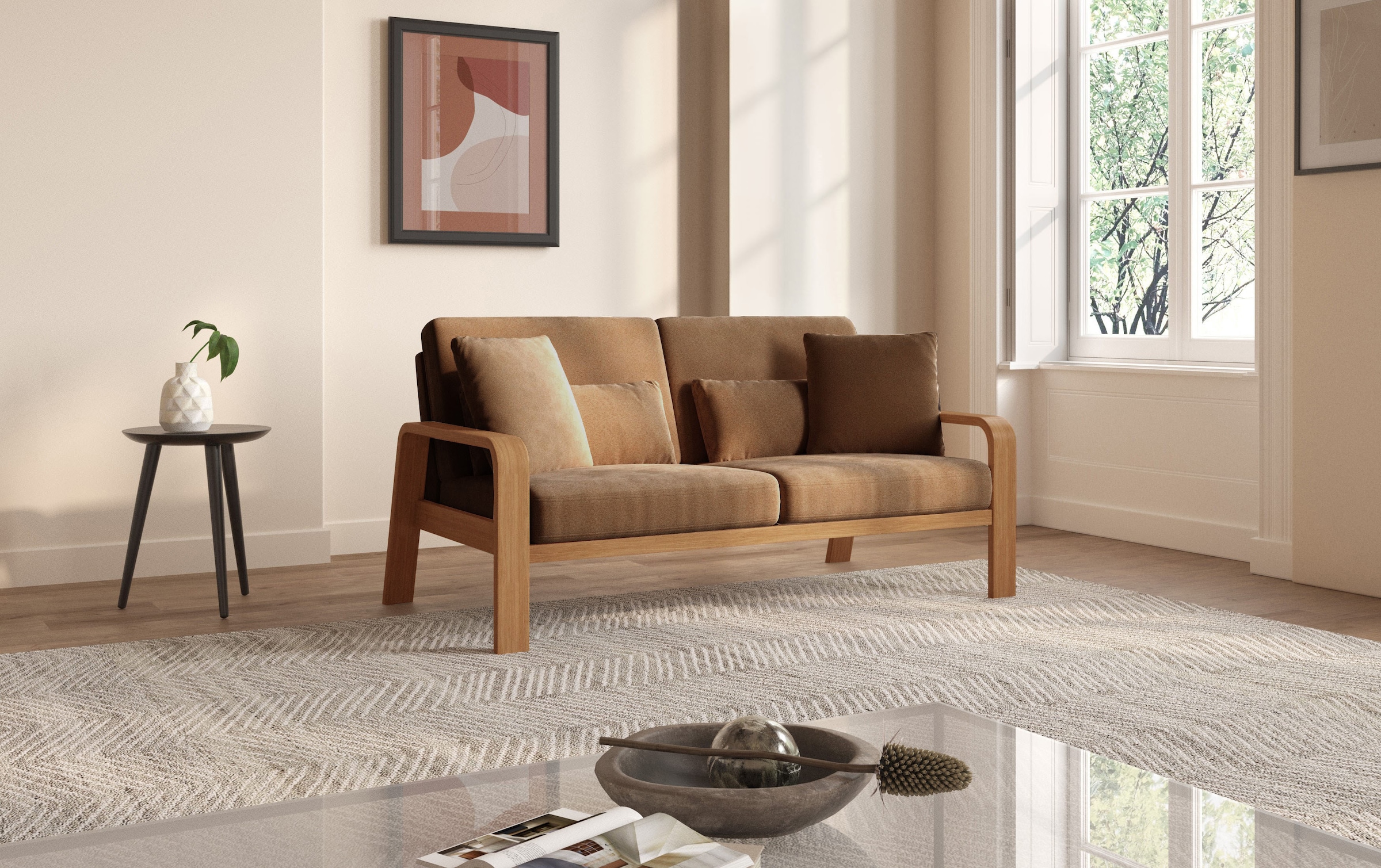 sit&more 2,5-Sitzer »Kolding« Armlehnen aus eichefarbigem Buchenholz, verschiedene Bezüge und Farben