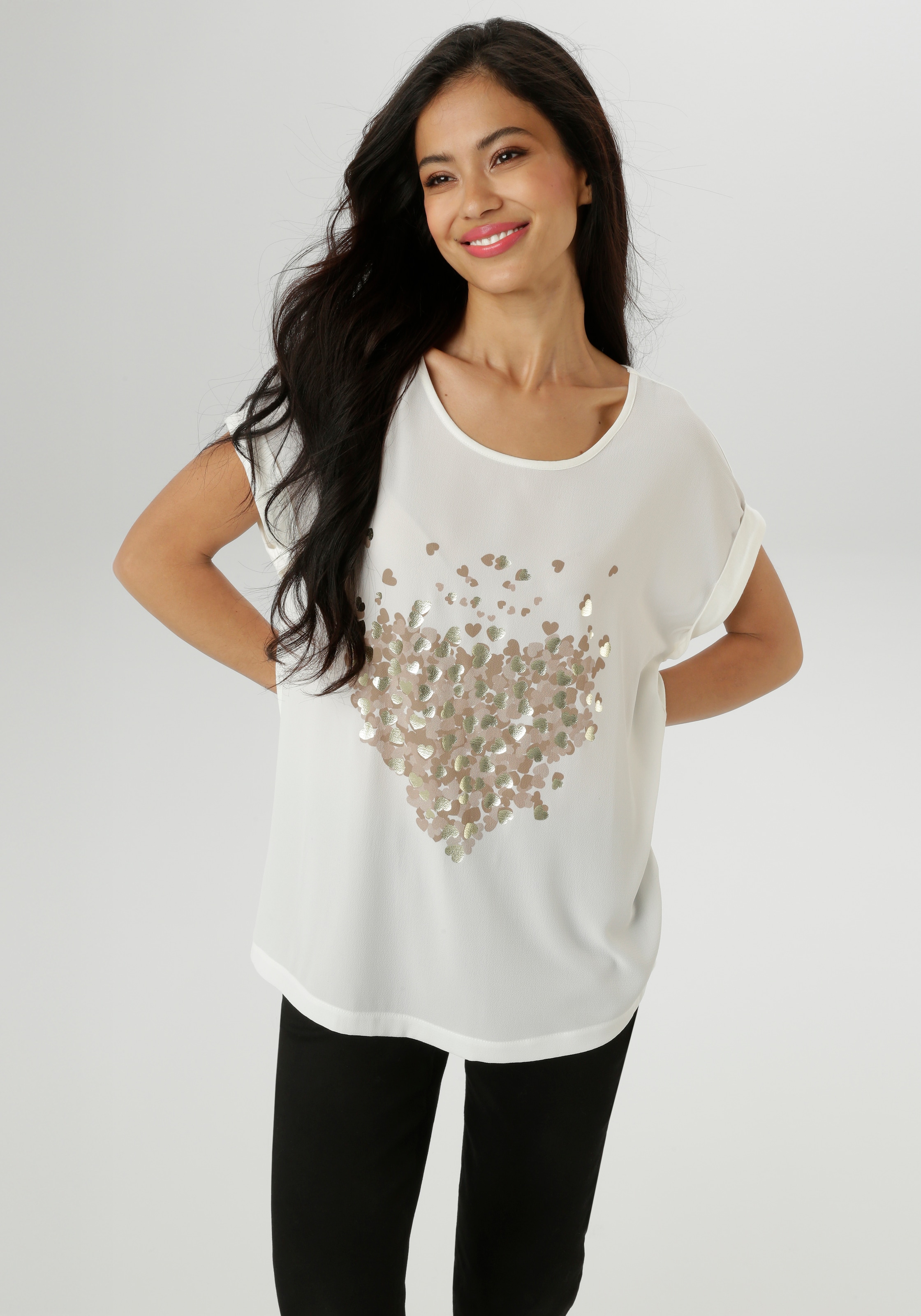 Aniston Selected Damen Shirtbluse mit glänzenden in weiß, Größe 40