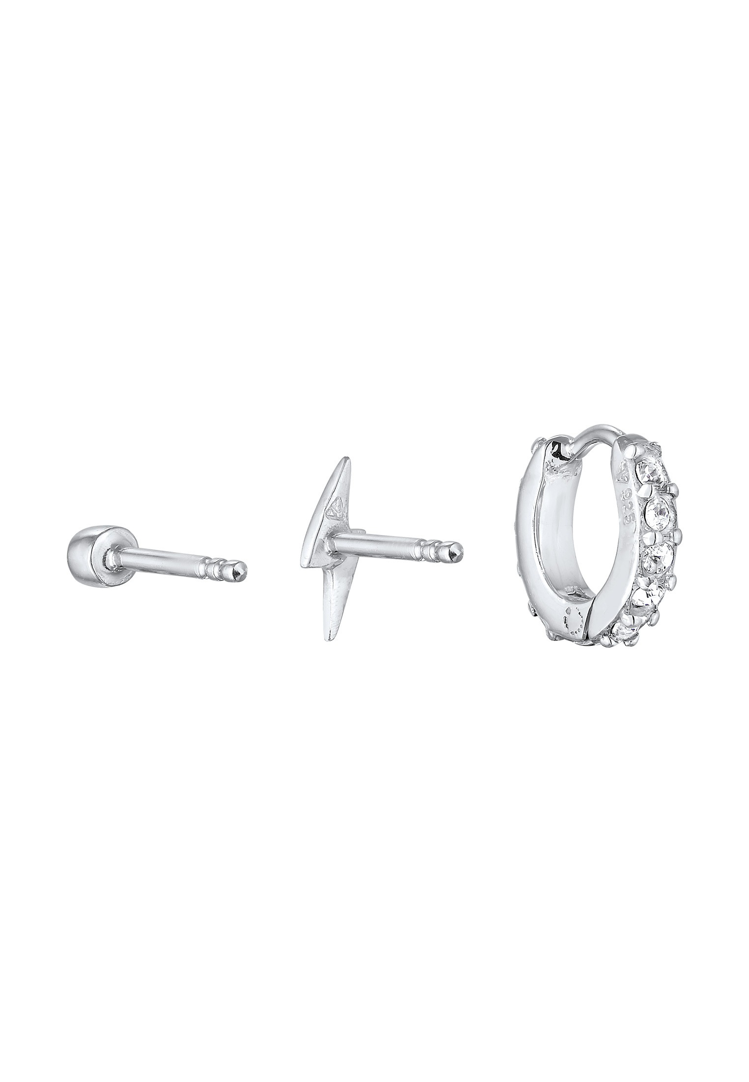 Elli Piercing-Set »Ohrringe Kristalle Blitz Creole 3er Set 925 Silber«