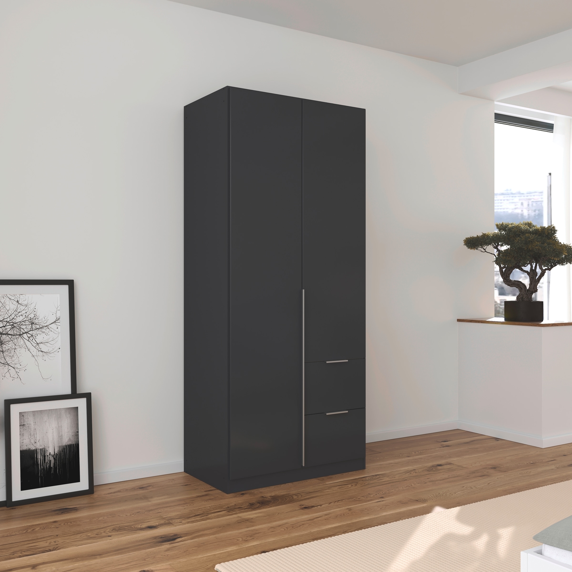 OTTO home Drehtürenschrank »Kleiderschrank Schrank Garderobe AGORDO mit Dekor- oder Hochglanzfront« in zwei Griff-Farben, Breiten 91-360 cm,  mit Außenschubkästen, in 7 Breiten und 2 Höhen MADE IN GERMANY