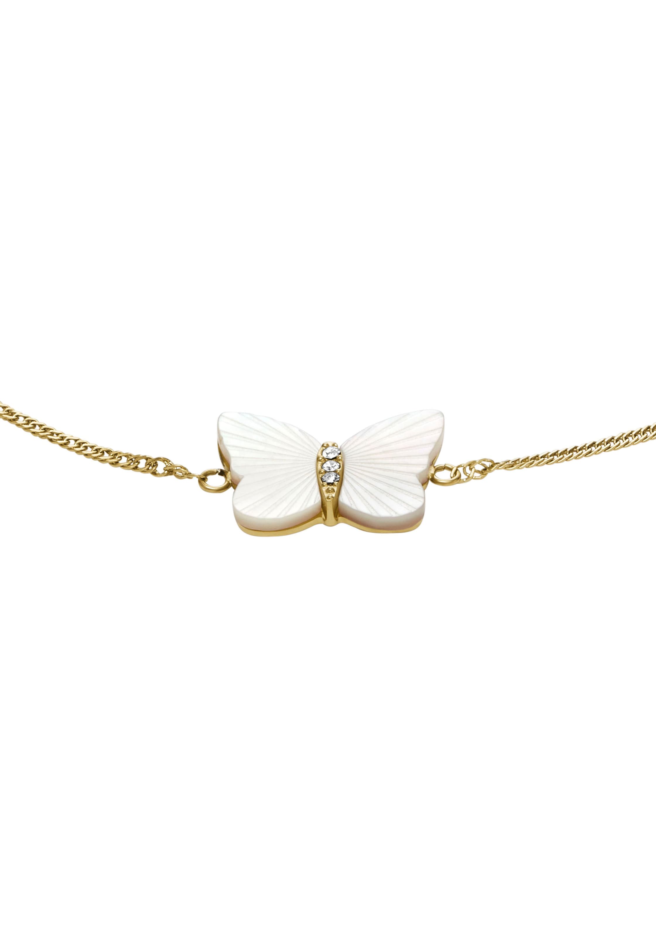 Fossil Armband »Schmetterling, JEWELRY, JF04425710«, mit Zirkonia (synth.) - mit Perlmutt