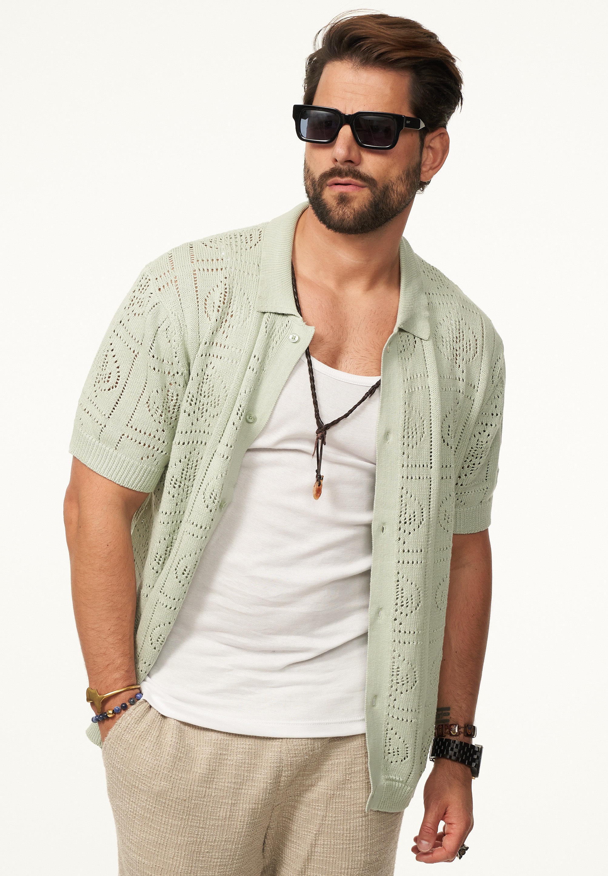 SOULSTAR Poloshirt »Kurzarm Strickhemd im Cardigan Stil mit Knopfleiste für Herren« Herren Kurzarm Strick Polo-Hemd Cardigan T-Shirt