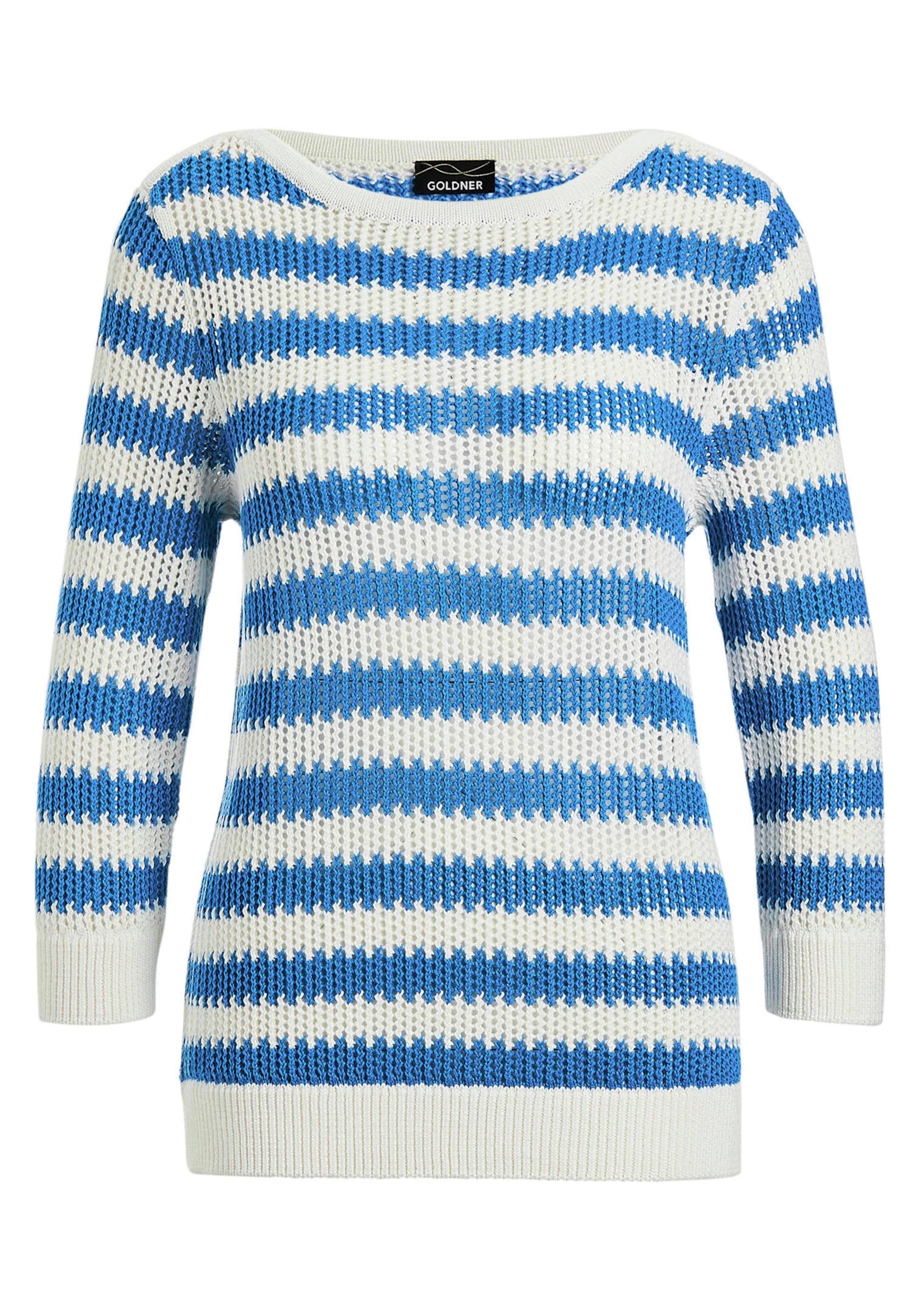 GOLDNER Strickpullover »Kurzgröße Halbarm Streifenstrick-Pullover«