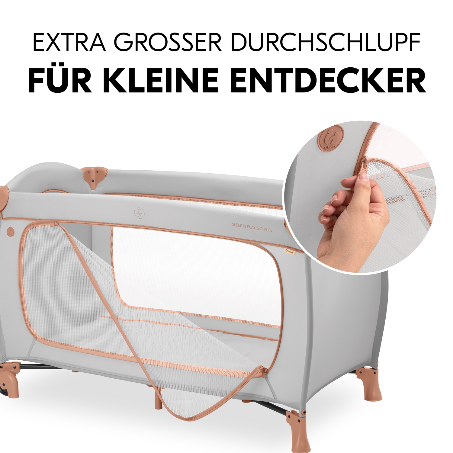 Hauck Baby-Reisebett »Sleep N Play Go Plus, Dusty Cork«, mit integrierten Rädern; Vorderausstieg