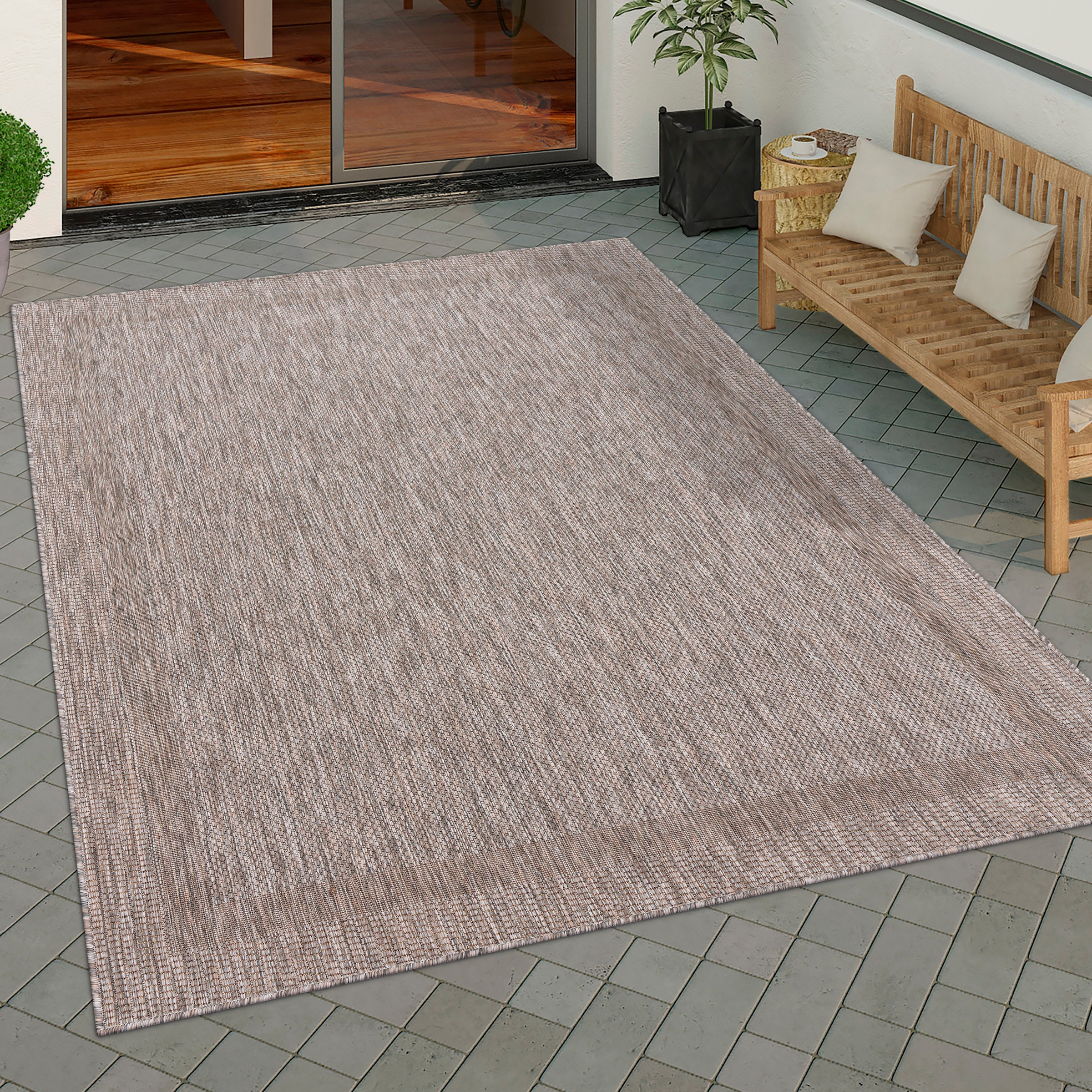 Paco Home Teppich »Roma 272«, rechteckig, 4 mm Höhe, Flachgewebe, meliert, mit dezenter Bordüre, In- und Outdoor geeignet