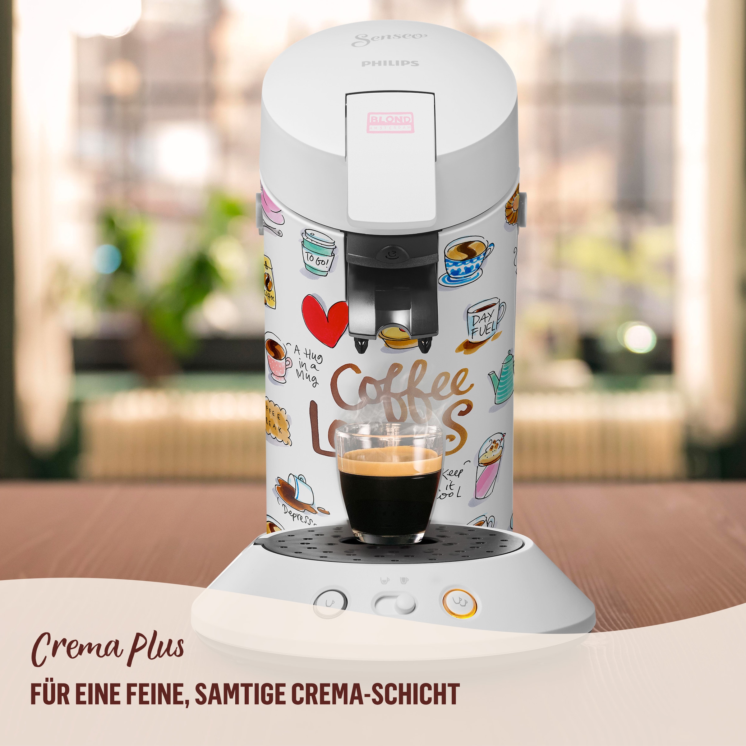 Philips Senseo Kaffeepadmaschine »Original Plus CSA210/15, mit zwei Kaffee-Einstellungen«, aus 28% rec. Plastik, inkl. 2 Blond Limited Edition Tassen