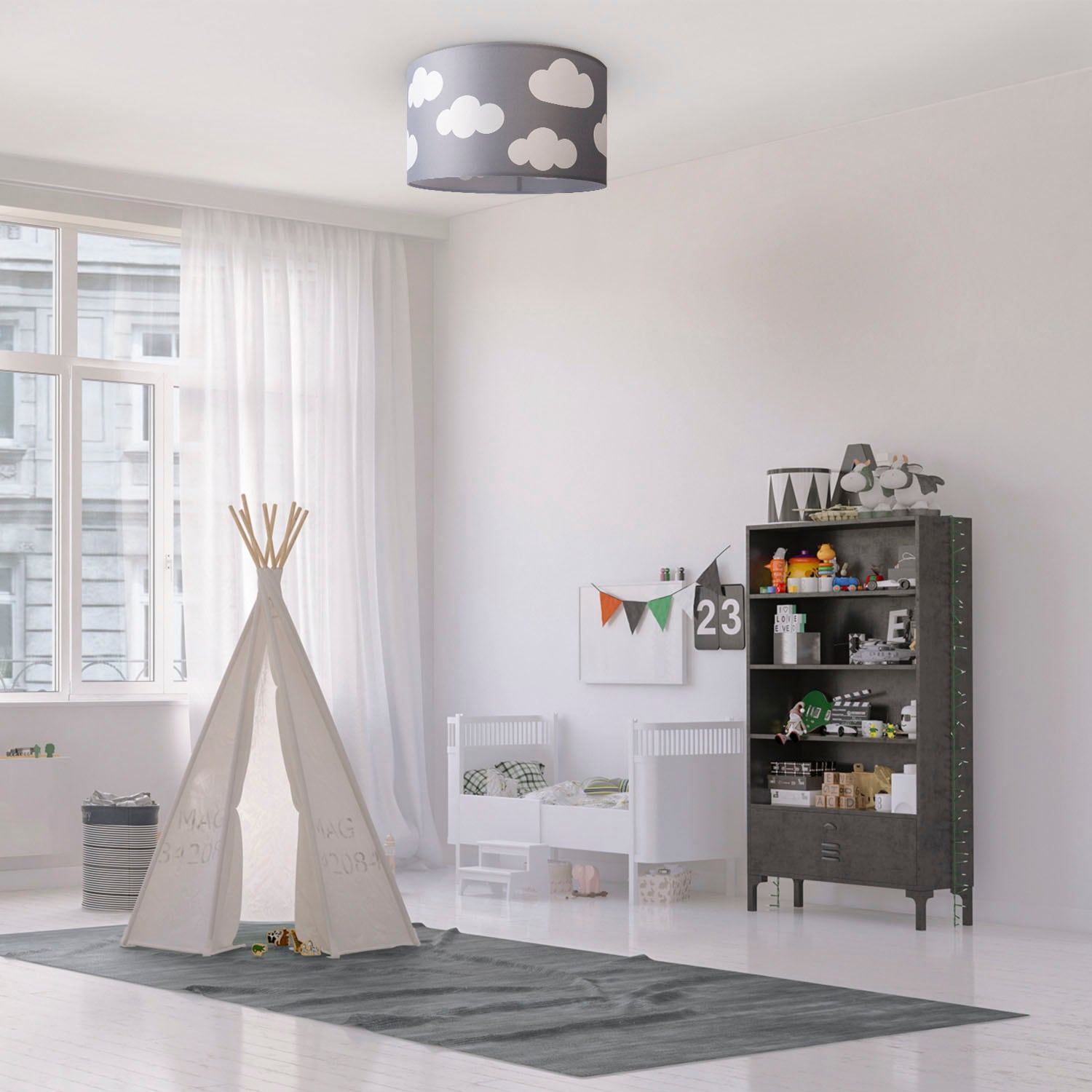 Paco Home Deckenleuchte »Hugo Cosmo«, Leuchtmittel E27 | ohne Leuchtmittel, Deckenleuchte Kinderzimmer Kinder Lampe Wolke Stoffschirm Rund E27