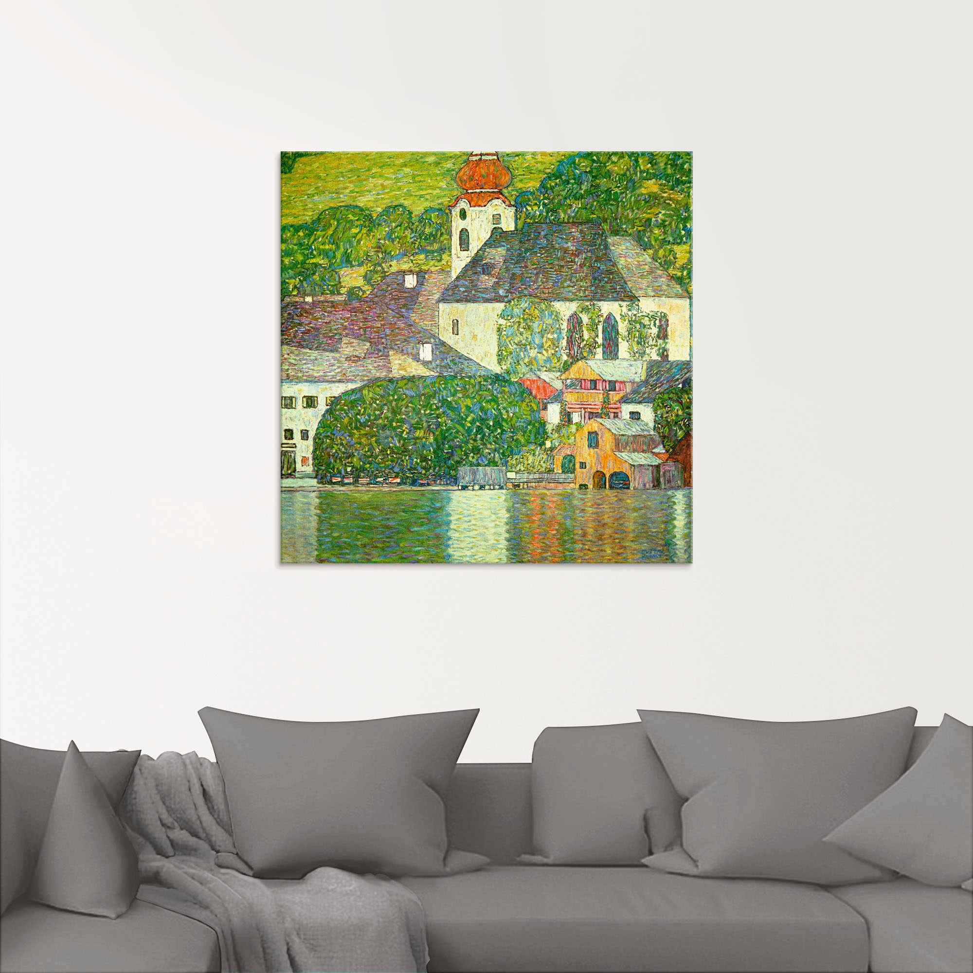 Artland Glasbild »Kirche in Unterach am Attersee. (D.198)«, Gebäude, (1 St.), in verschiedenen Größen