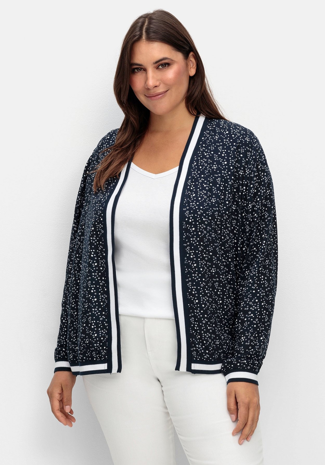 Blouson »Verschlusslose Blousonjacke mit Minimalprint«, ohne Kapuze, mit Minimalprint