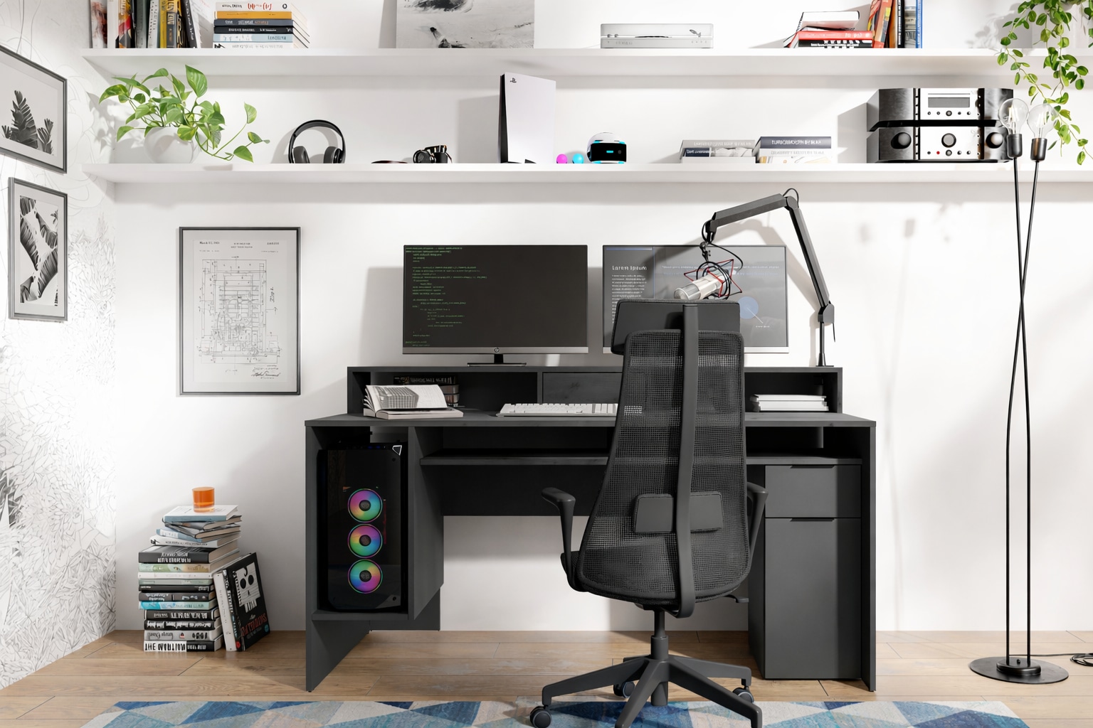 OTTO home Schreibtisch »Peooria Computertisch mit Monitoraufsatz & Towerfach, viel Stauraum« Büroschreibtisch, Gamingtisch mit Schublade, modern, Breite 160 cm