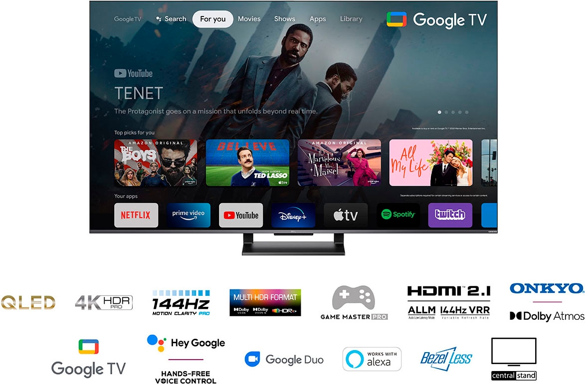 TCL QLED-Fernseher »65C731X1«, 4K Ultra HD, Smart-TV-Google TV, 4K HDR Pro, Dolby Atmos, HDMI 2.1, Metallgehäuse, ONKYO-Sound