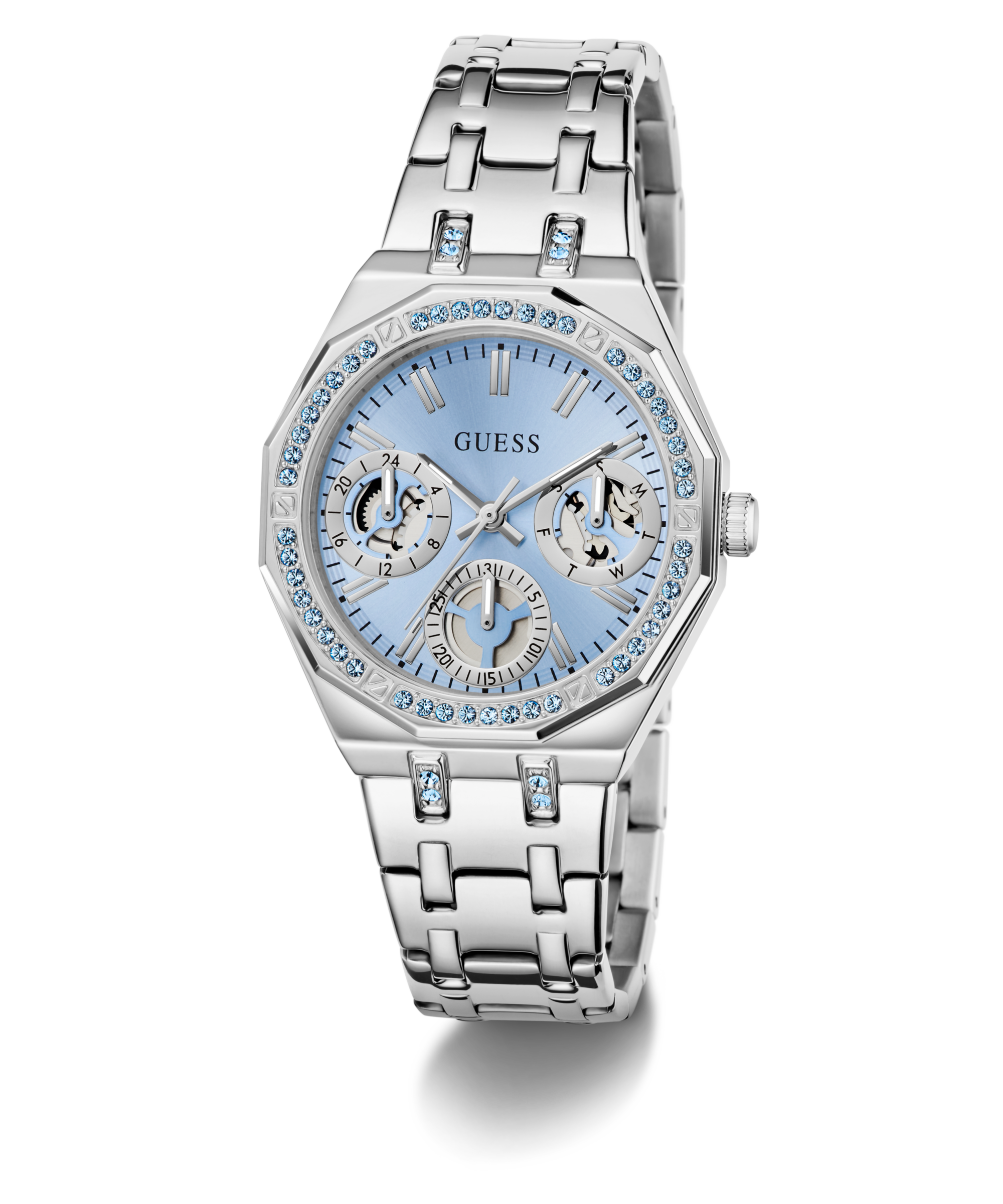 Guess Multifunktionsuhr »QUINN« Quarzuhr, Armbanduhr, Damenuhr, Edelstahlarmband, Datum