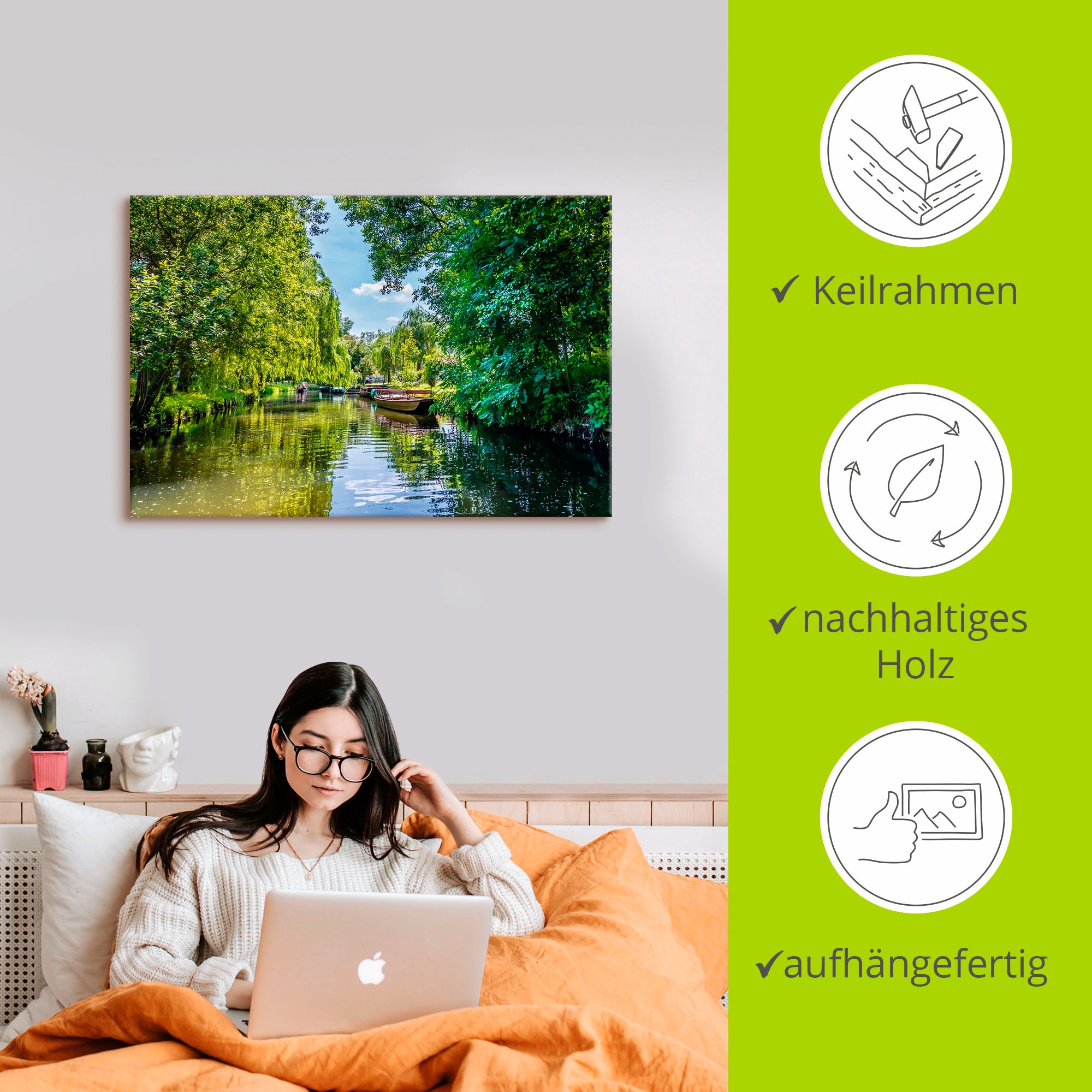 Artland Wandbild »Kahnfahrt durch die Fließe im Spreewald«, Gewässer, (1 St.), als Leinwandbild in verschied. Größen