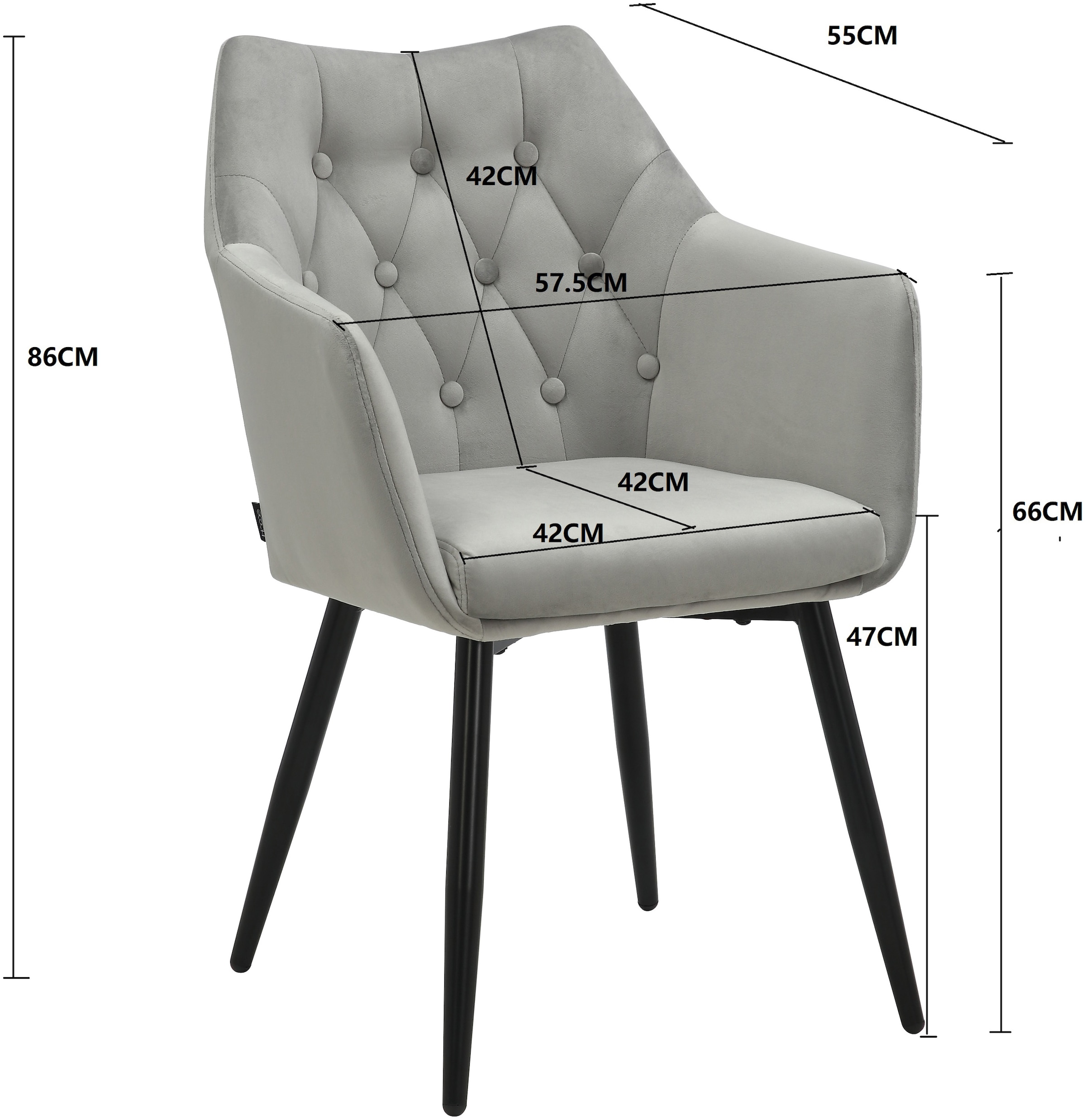 Home affaire Esszimmerstuhl »Alton, TOPSELLER!, OTTOs Choice«, (Set), 2 St., Samtvelours, mit weichem Samtvelours, Armlehnstuhl mit attraktiver Knopfheftung