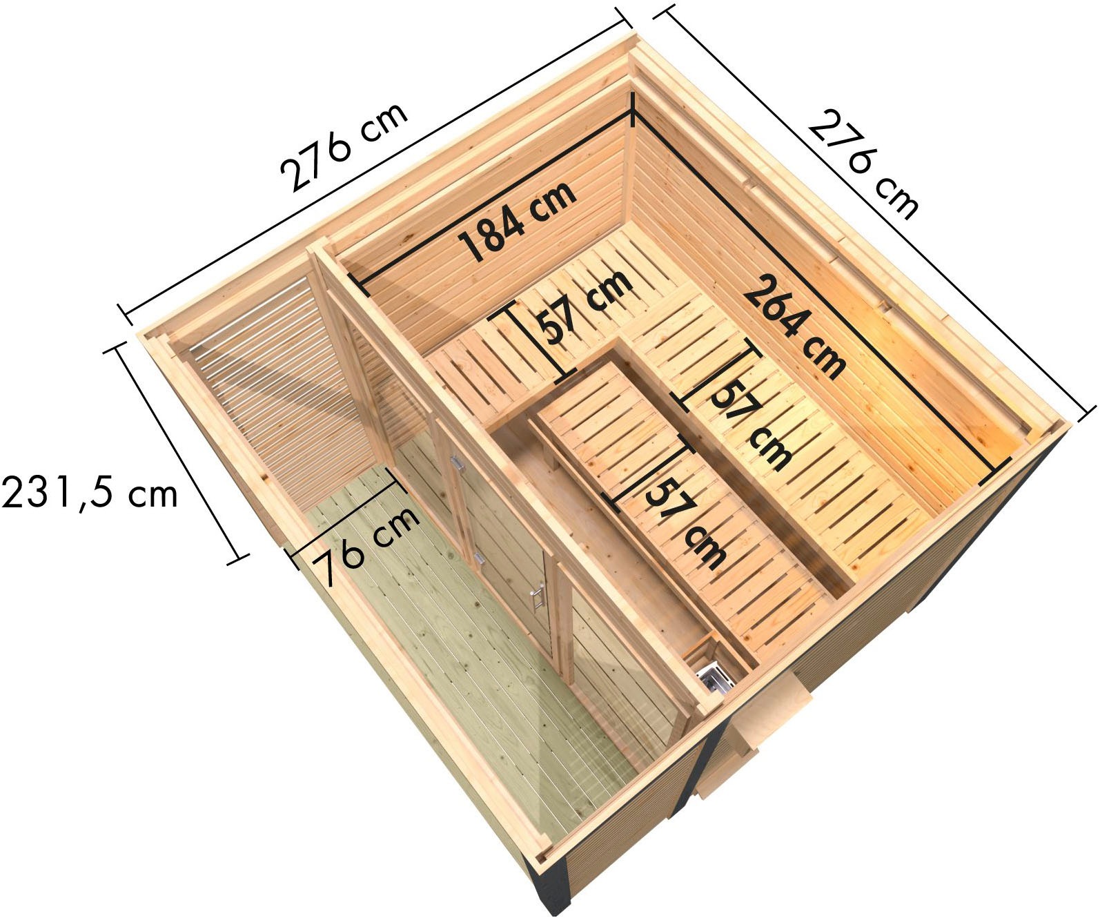 Karibu Saunahaus »»Adrian 3« naturbelassen/anthrazit« in verschiedenen Ausführungen erhältlich. Ofen 9 kW externe Strg easy