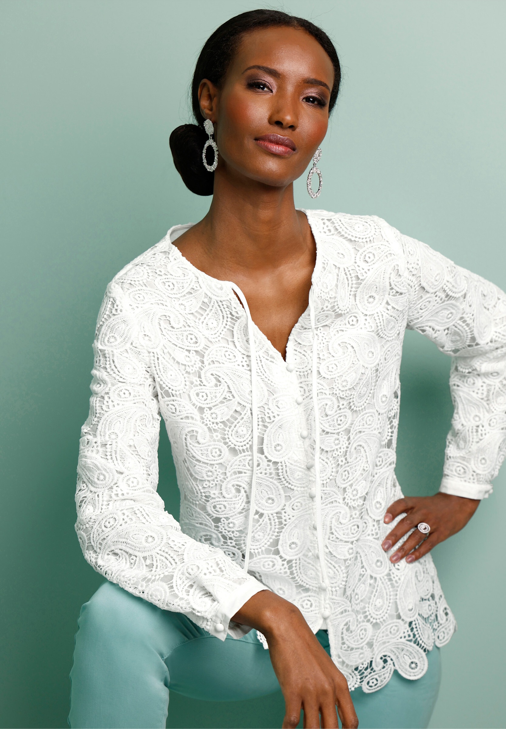 creation L Klassische Bluse »Spitzen-Bluse Spitzenbluse , blickdicht durch Baumwollfutter«