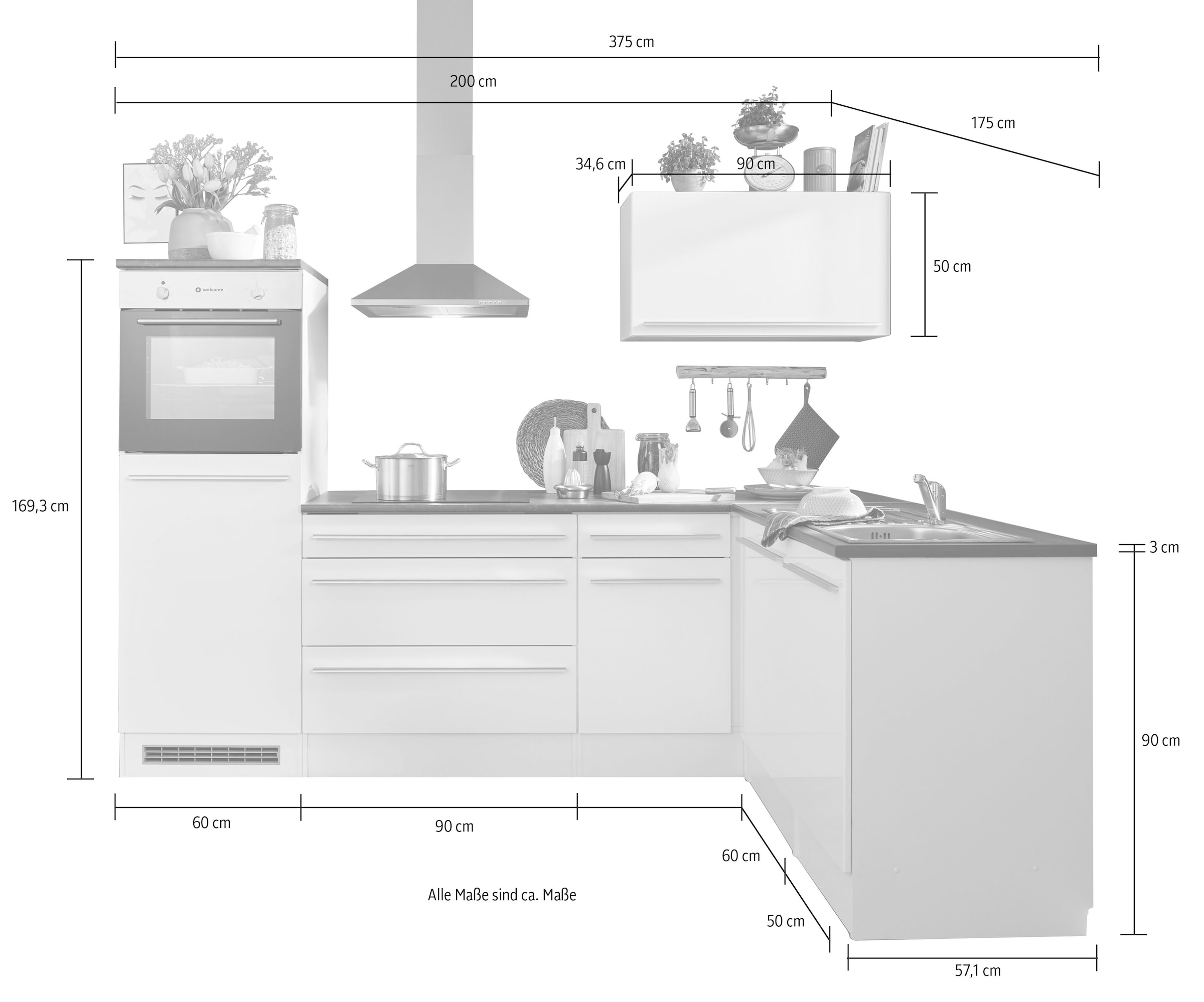 BASIC by Balculina Winkelküche »Jazz«, mit 260x175 bei E-Geräten cm, Stellbreite OTTO wahlweise