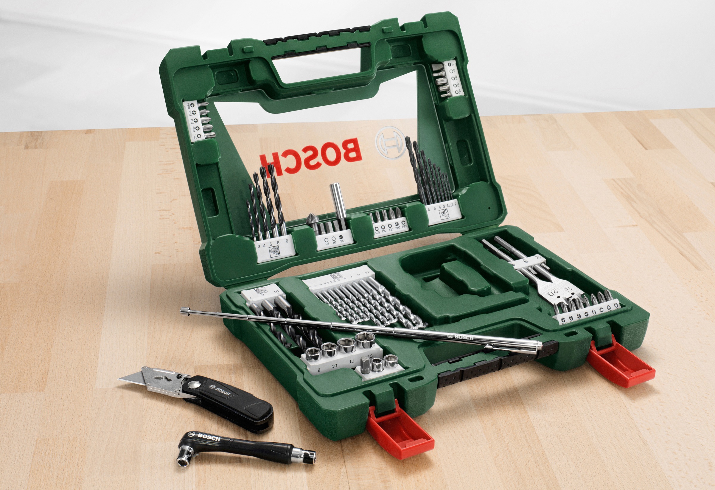 Bosch Home & Garden Werkzeugset »V-Line«, (Set, 68 St.), Bohrer- und Bits, mit Klappmesser, Magnetstab, Winkelschrauber