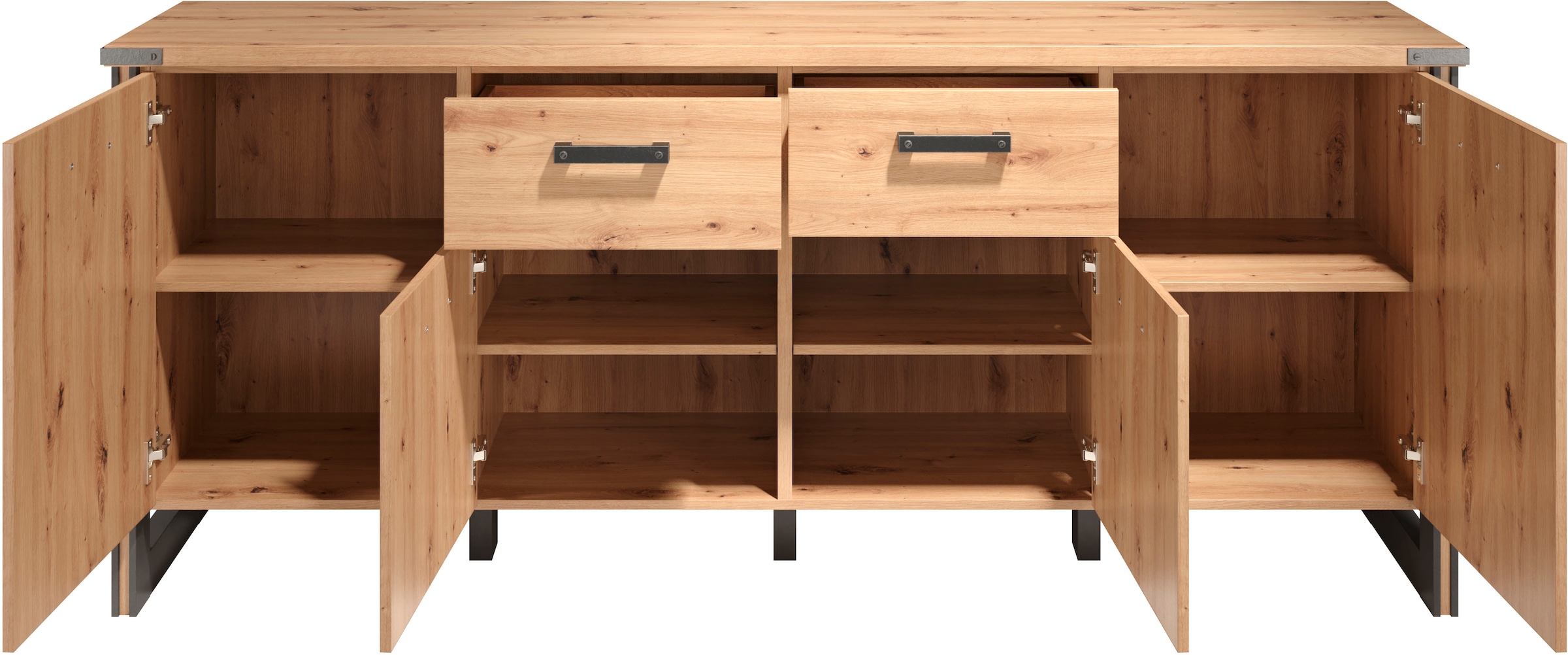 Home affaire Sideboard »Mia« 1 Stk. tlg. Echtholzoptik, Eiche, 207 cm breiter Schrank