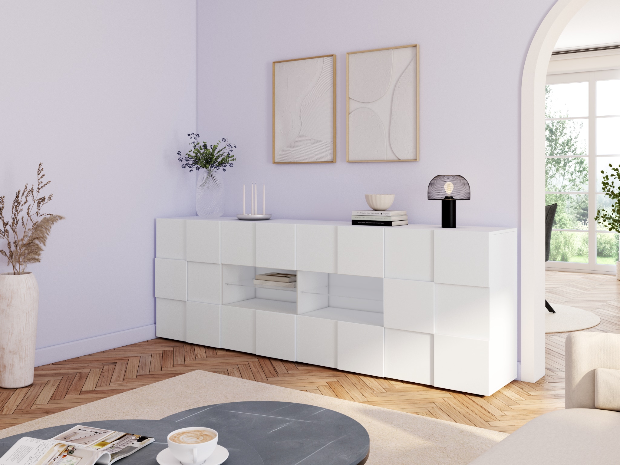 INOSIGN Sideboard »Dama Breite 241, Kommode 2 Türen u. 4 Schubkästen, Anrichte« Front in 3D-Optik, viel Stauraum, verschiedene Farben
