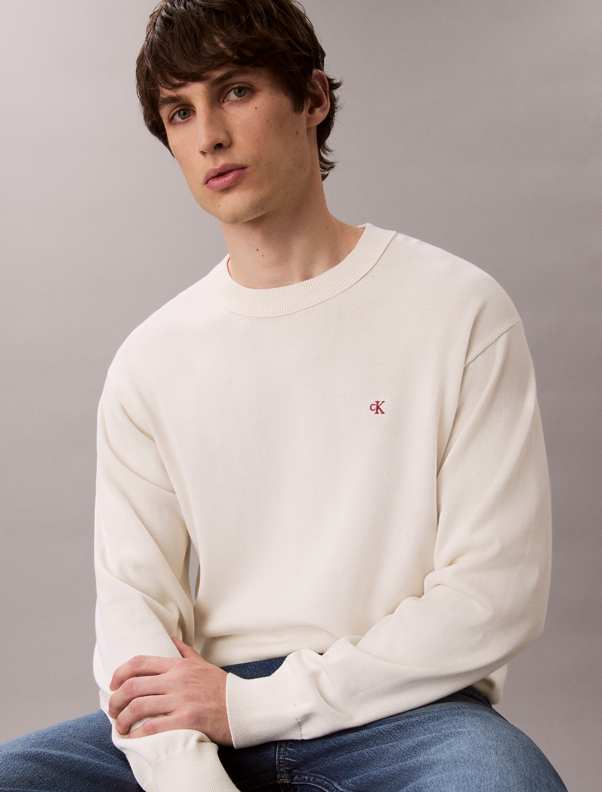 Calvin Klein Jeans Strickpullover »LS EZ COTTON CREWNK SWEATER 12GG« Mit Rundhalsausschnitt