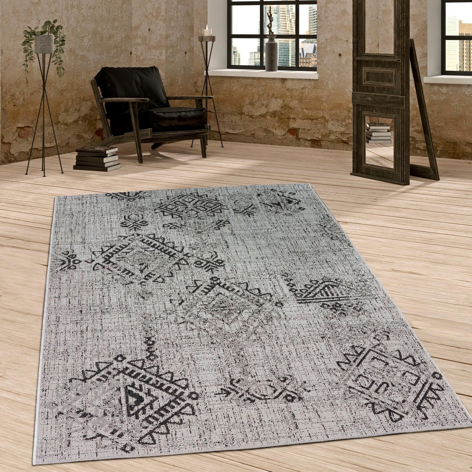 Paco Home Teppich »Coco 204«, rechteckig, 4 mm Höhe, Flachgewebe, Rauten Muster, Vintage Design, In- und Outdoor geeignet