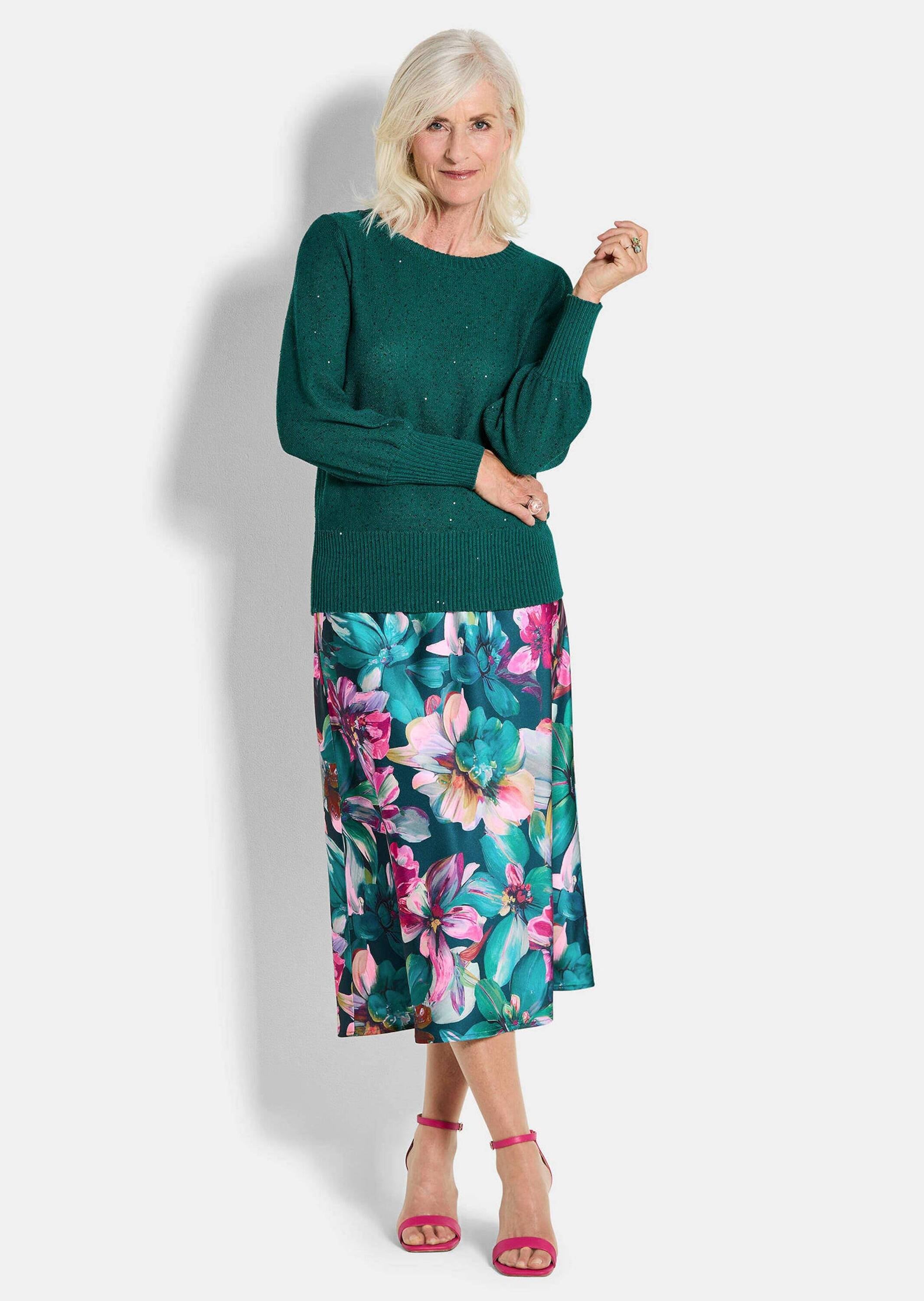 GOLDNER Rundhalspullover »Kurzgröße Eleganter glitzernder U-Boot-Pullover«
