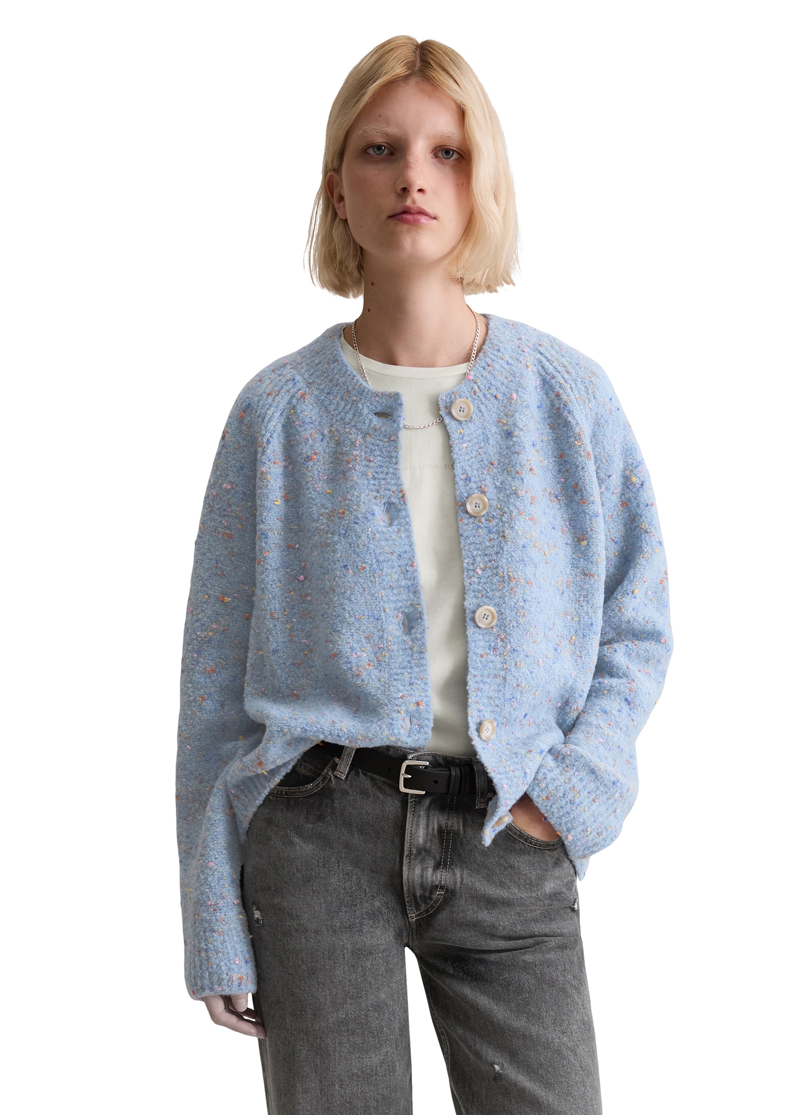 Marc O'Polo DENIM Strickjacke Bouclé, relaxed fit, aus Schurwolle-Viskose-Mix
